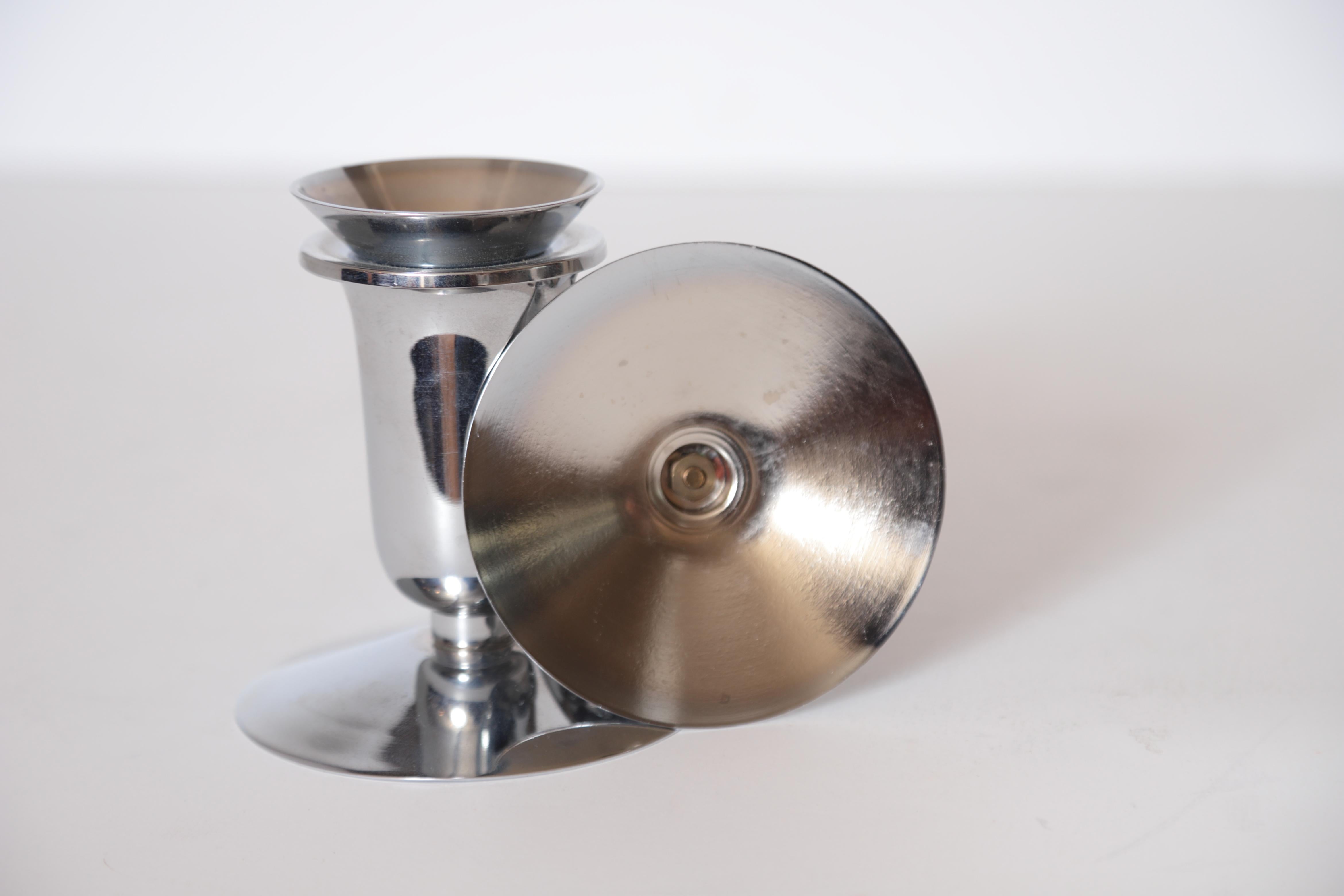 Chrome Machine Age Art Deco Walter Von Nessen for Chase Tulip Candlestick Holders For Sale