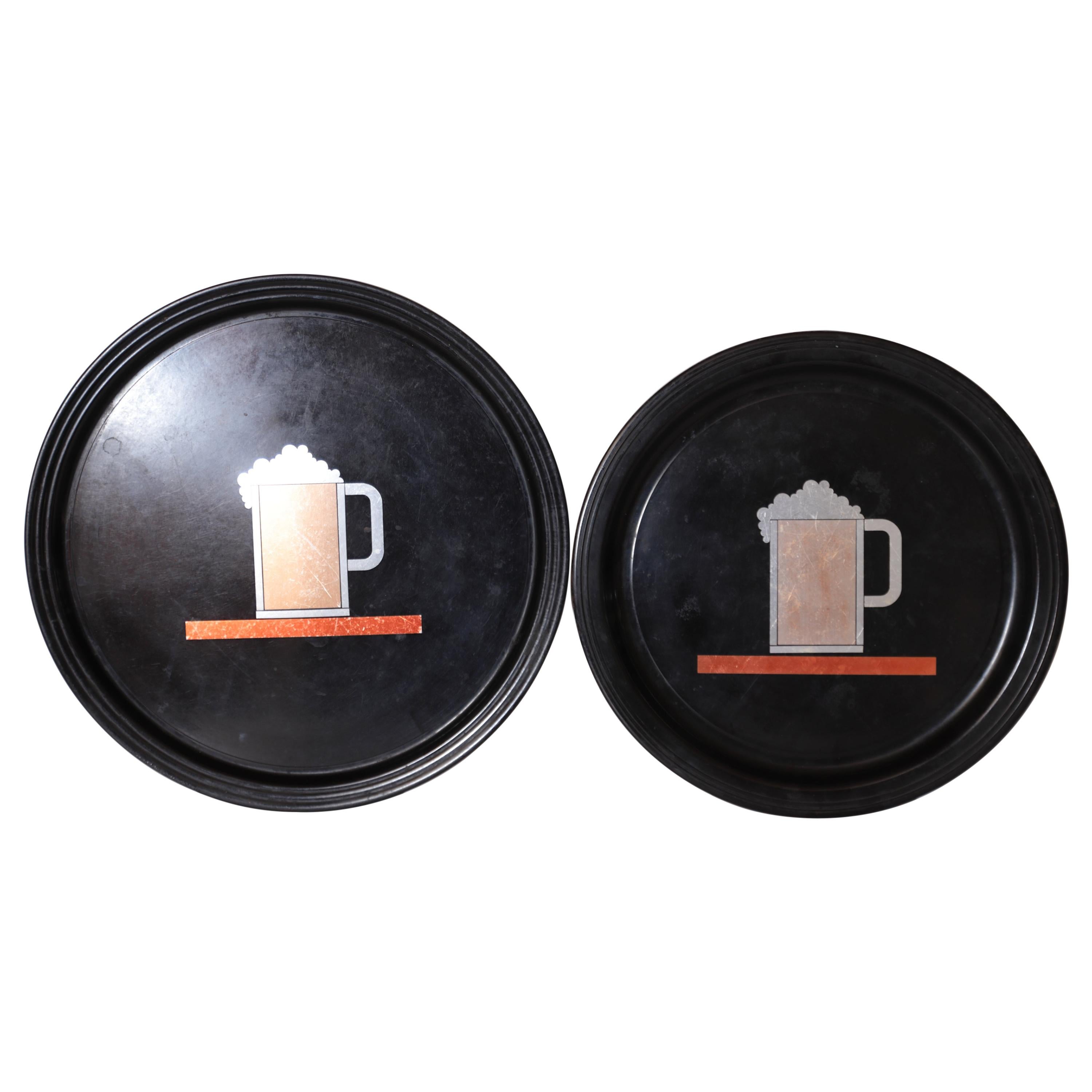 Machine Age Art Deco Westinghouse Micarta and Anodized Aluminum Beer Trays, Pair For Sale