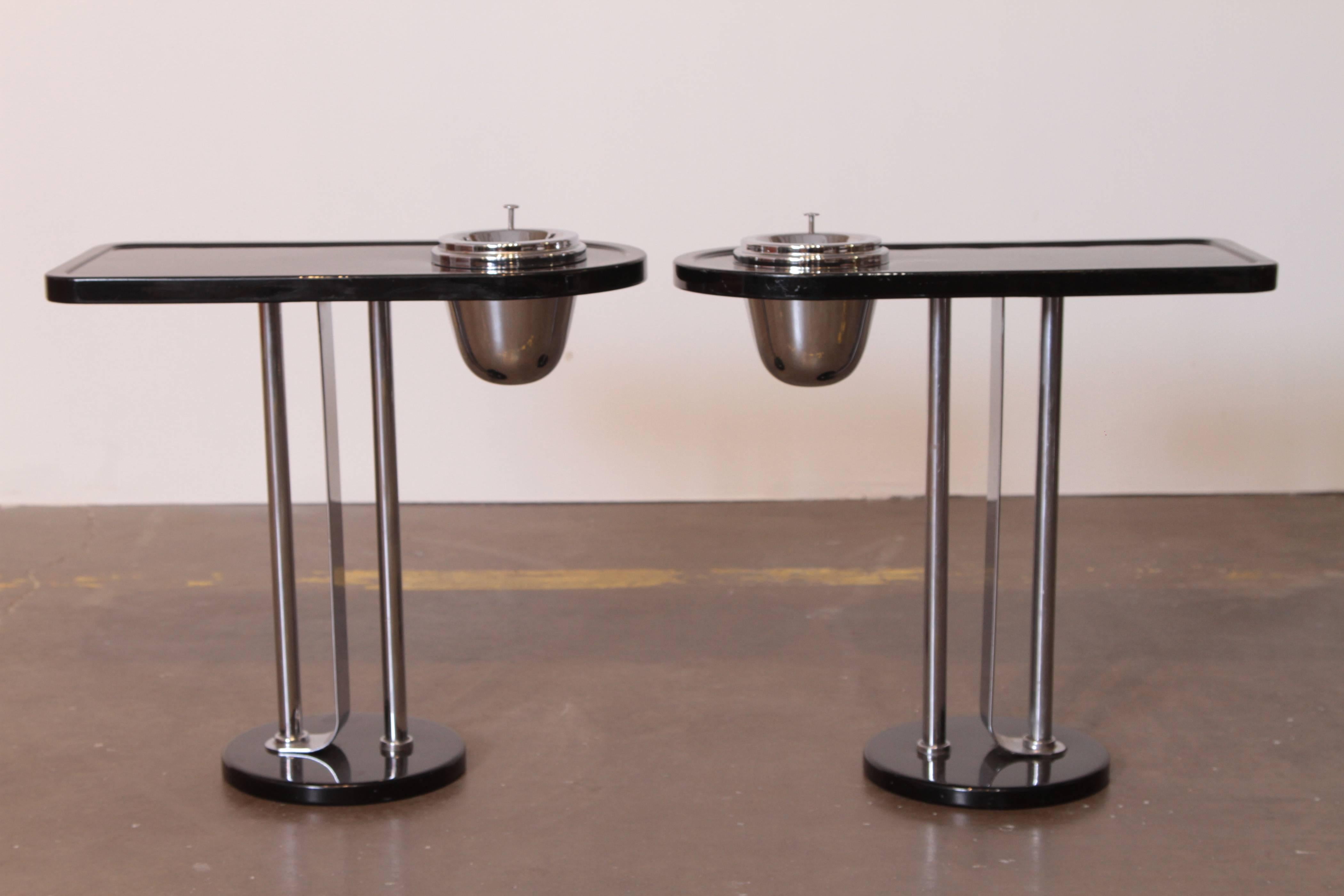 Machine Age Art Deco Wolfgang Hoffmann Smoker Tables for Howell, Signed Pair For Sale 4