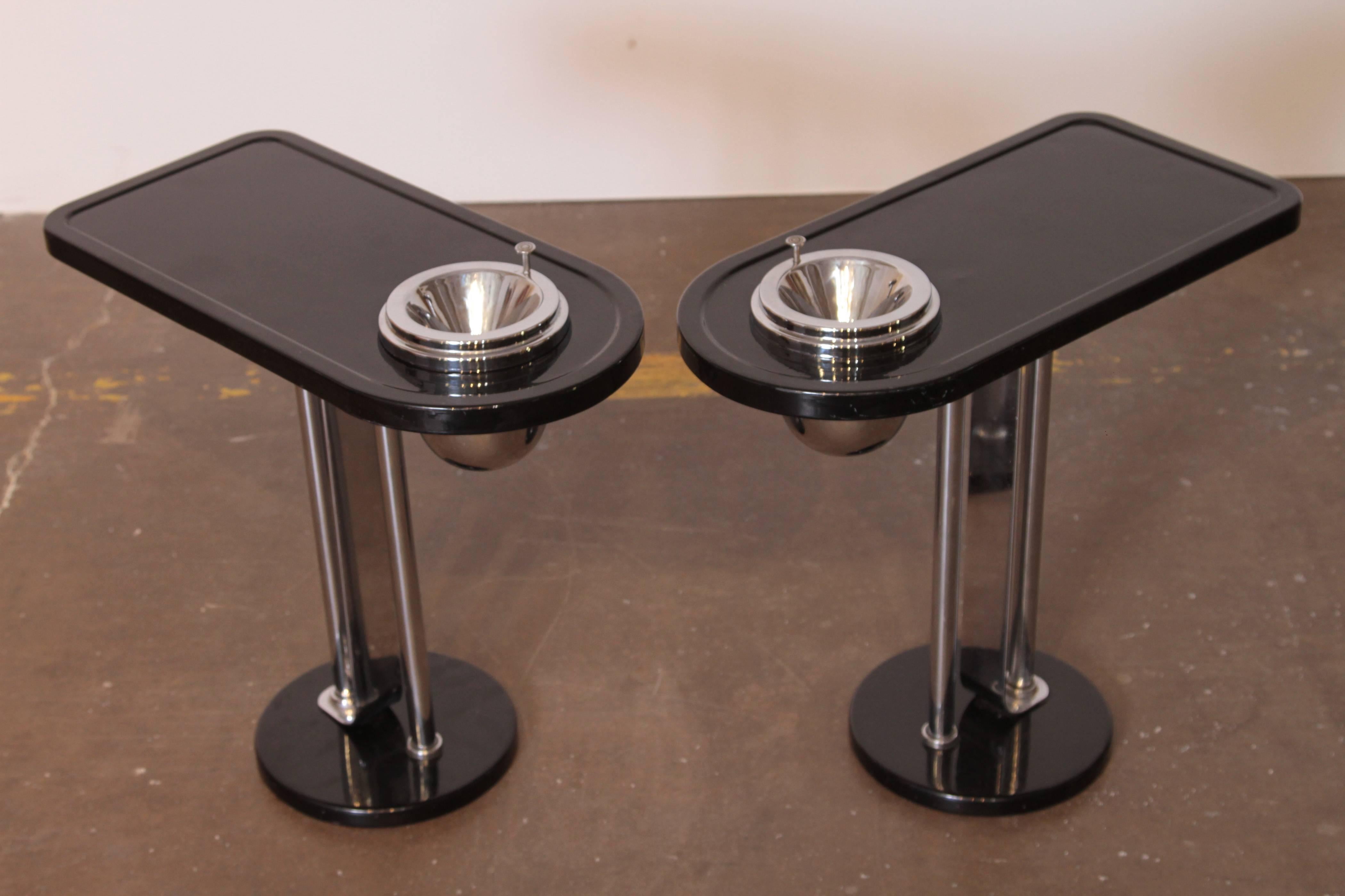 Machine Age Art Deco Wolfgang Hoffmann smoker tables for Howell, signed pair. Hoffman. Smokestand. Smoking stand.

Very difficult to source original Hoffmann table design. Extremely rare matched pair.

Vintage Walter Von Nessen - esque
