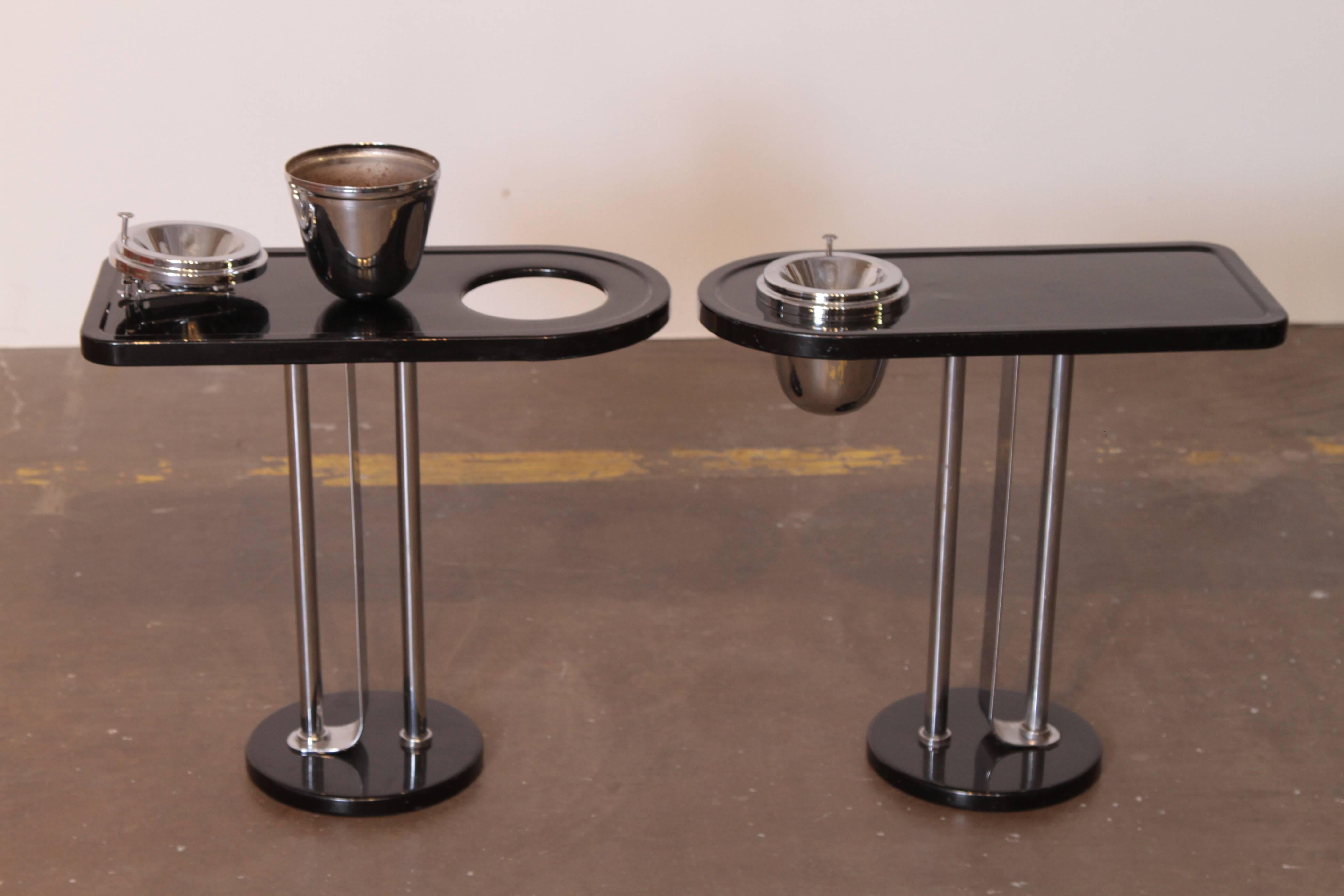 American Machine Age Art Deco Wolfgang Hoffmann Smoker Tables for Howell, Signed Pair For Sale