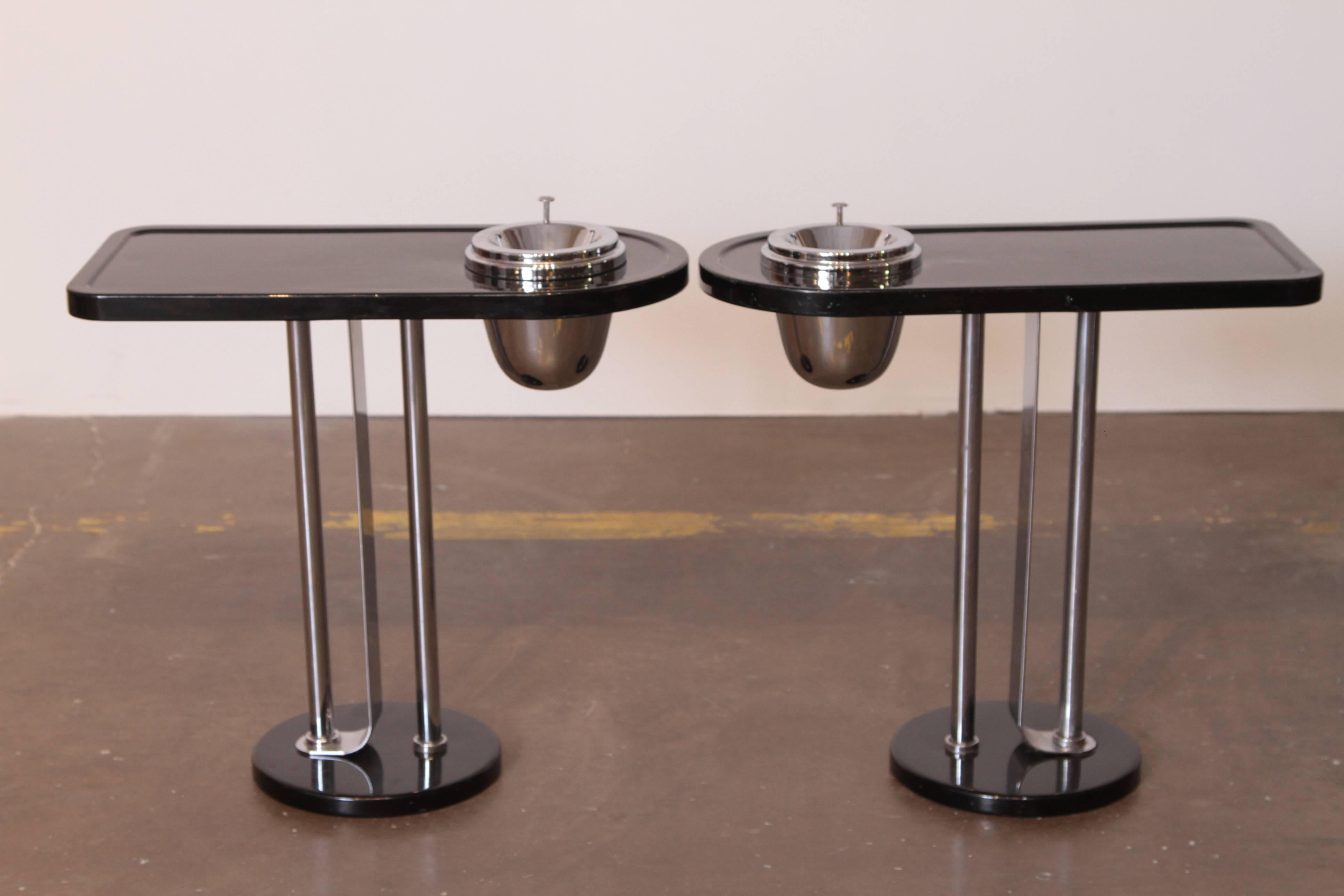 Machine Age Art Deco Wolfgang Hoffmann Smoker Tables for Howell, Signed Pair In Good Condition For Sale In Dallas, TX