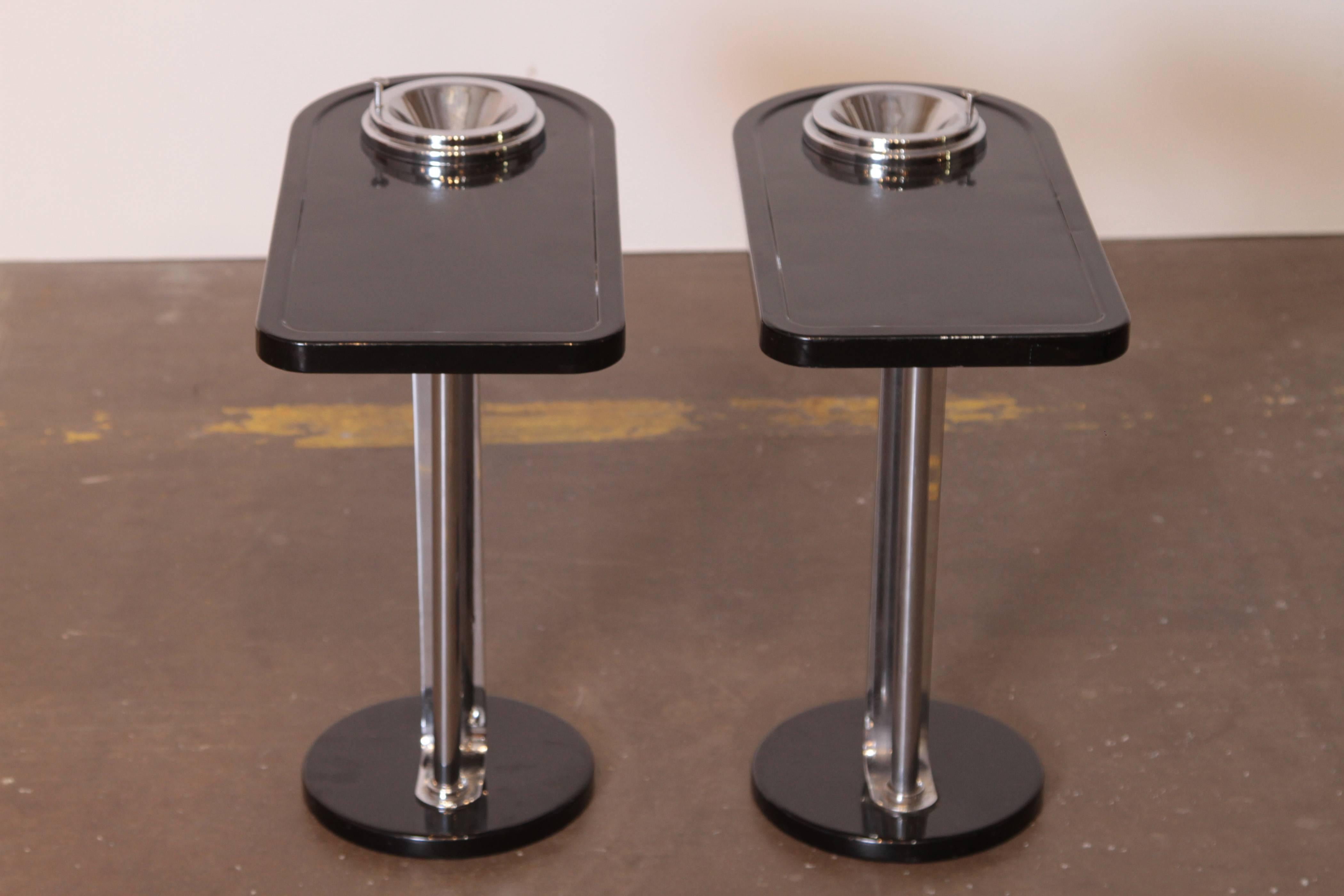 Mid-20th Century Machine Age Art Deco Wolfgang Hoffmann Smoker Tables for Howell, Signed Pair For Sale