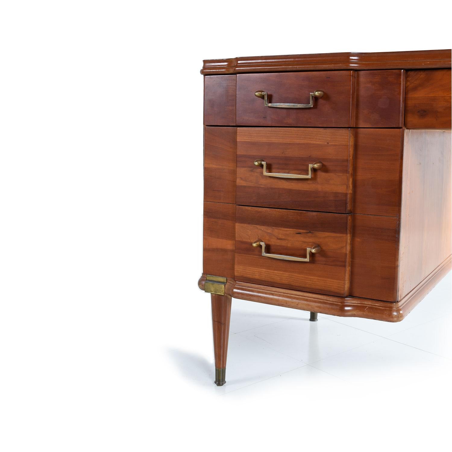 American Machine Age Cherry Desk with Brass Accents by Hickory MFG