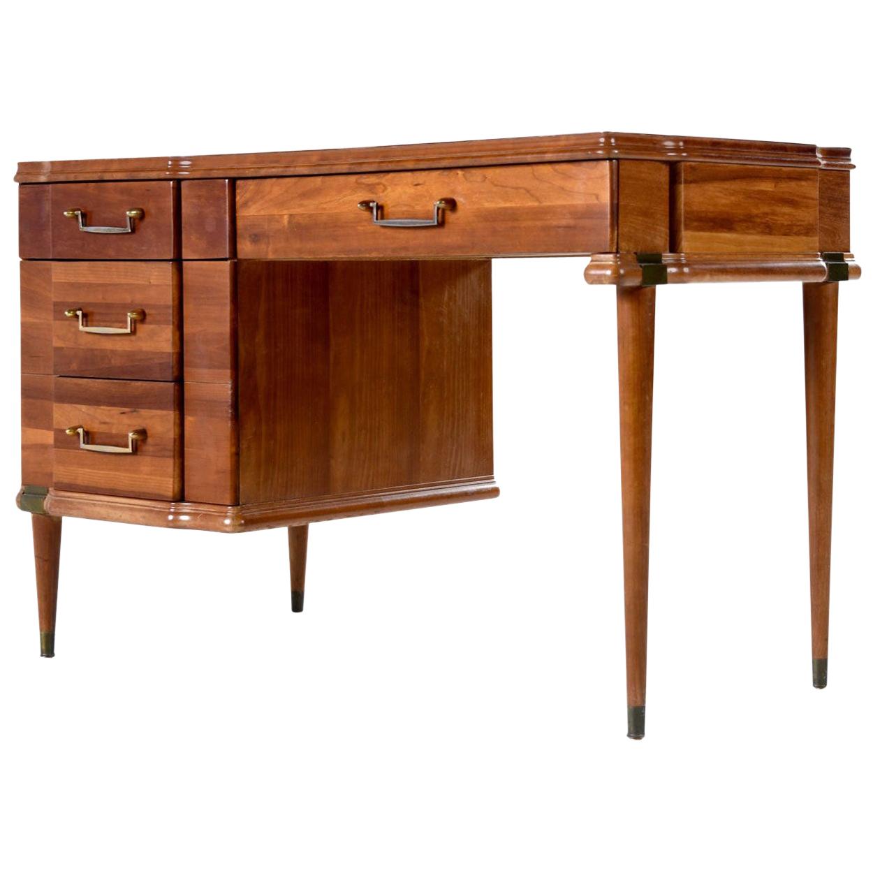 Machine Age Cherry Desk with Brass Accents by Hickory MFG