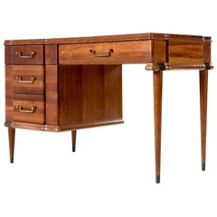 Retro Machine Age Cherry Desk with Brass Accents by Hickory MFG