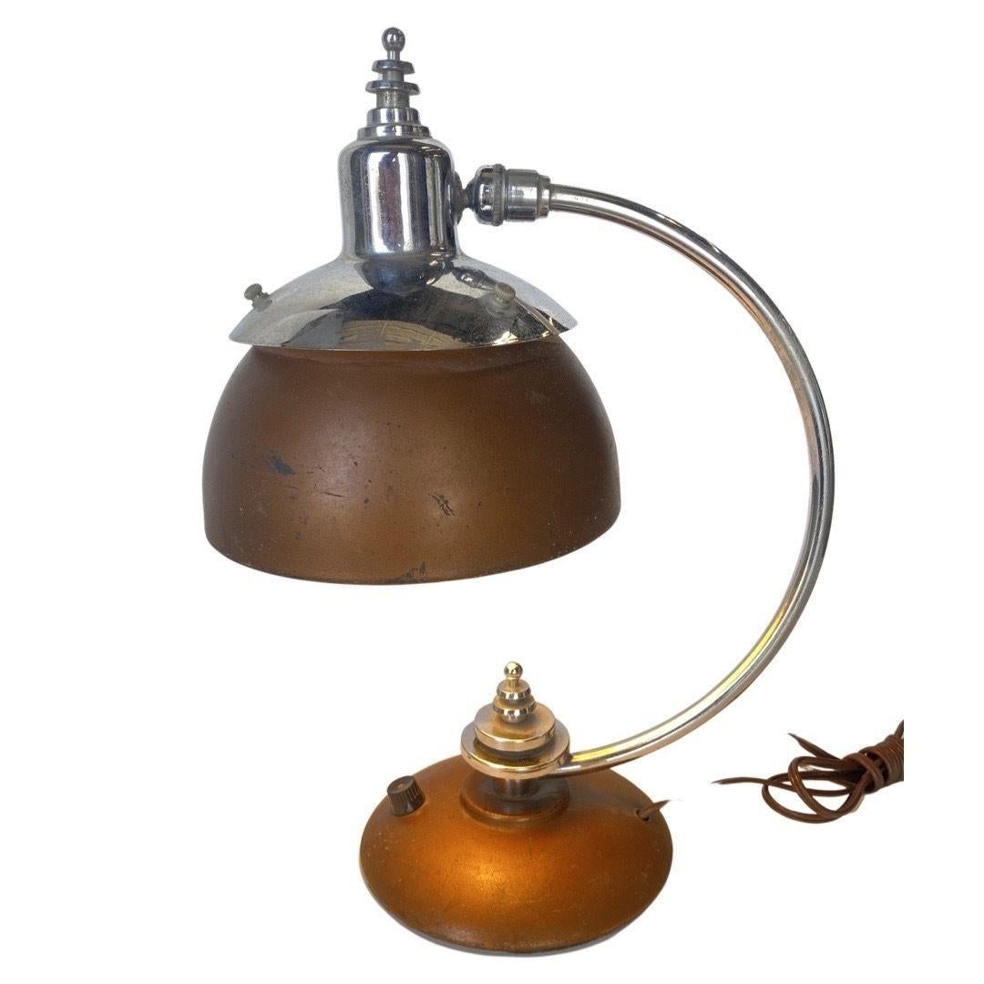 American Machine Age Chrome and Copper Desk Lamp For Sale