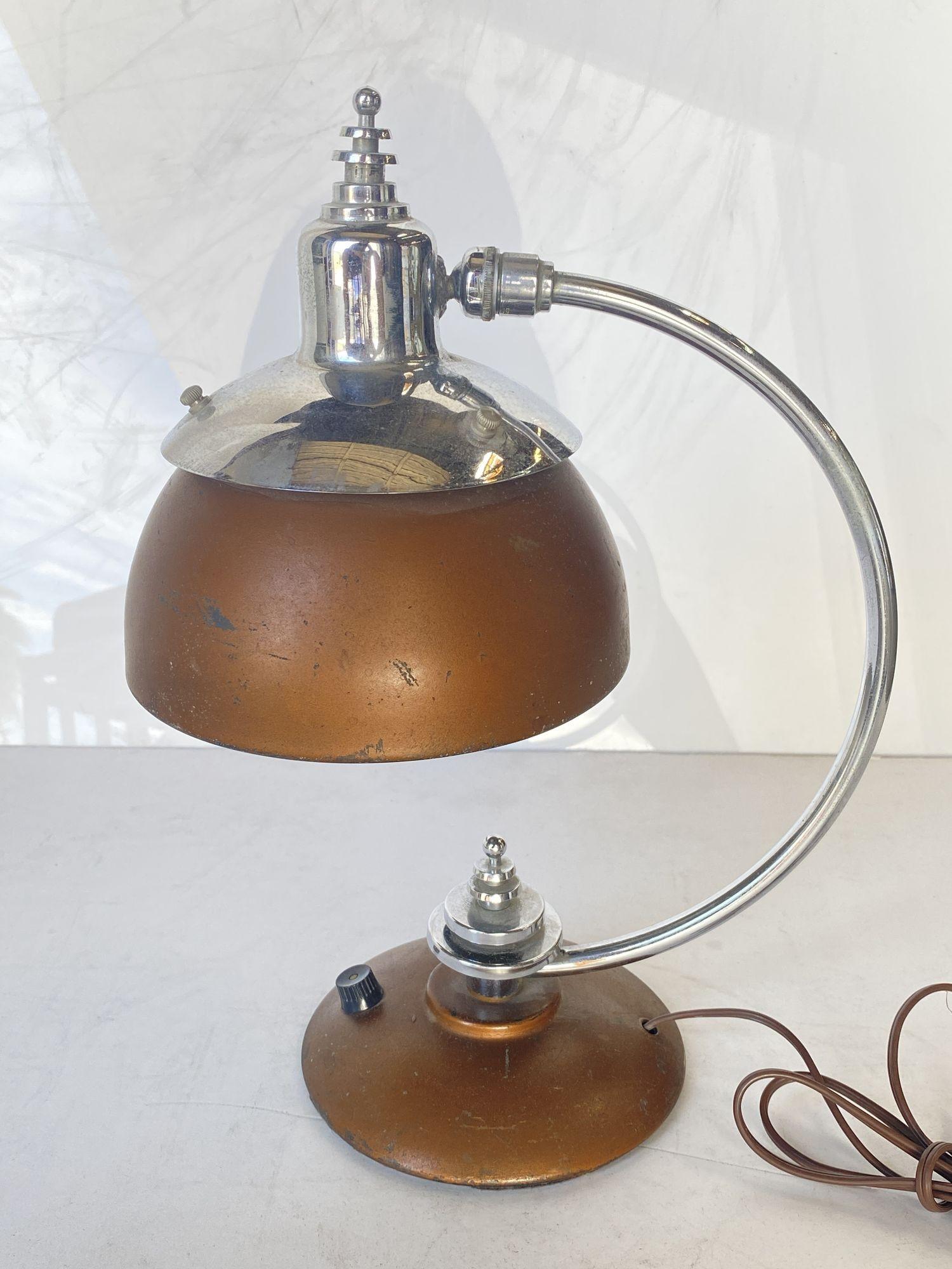 Machine Age Chrome and Copper Desk Lamp For Sale 1