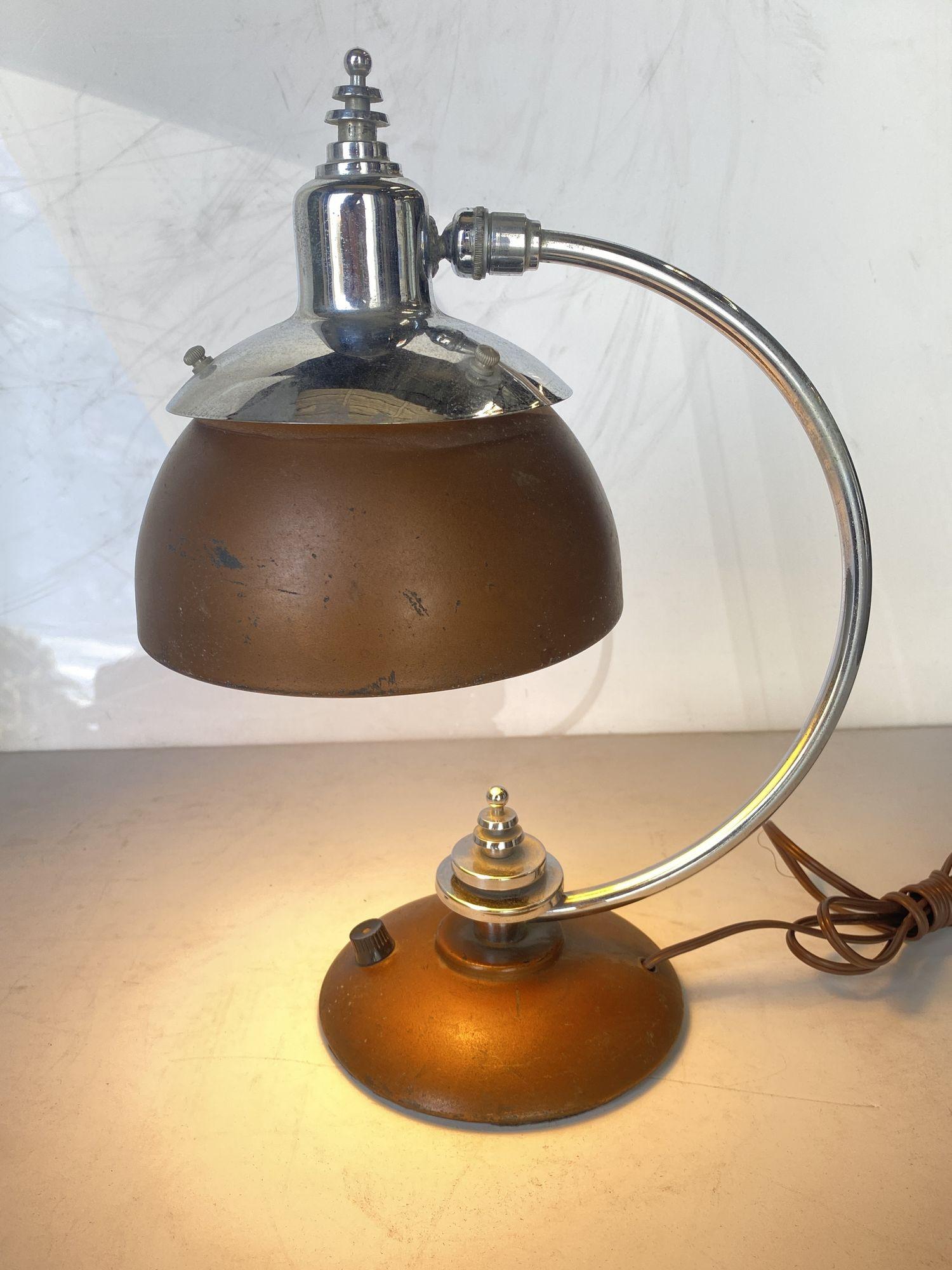 Machine Age Chrome and Copper Desk Lamp For Sale 2