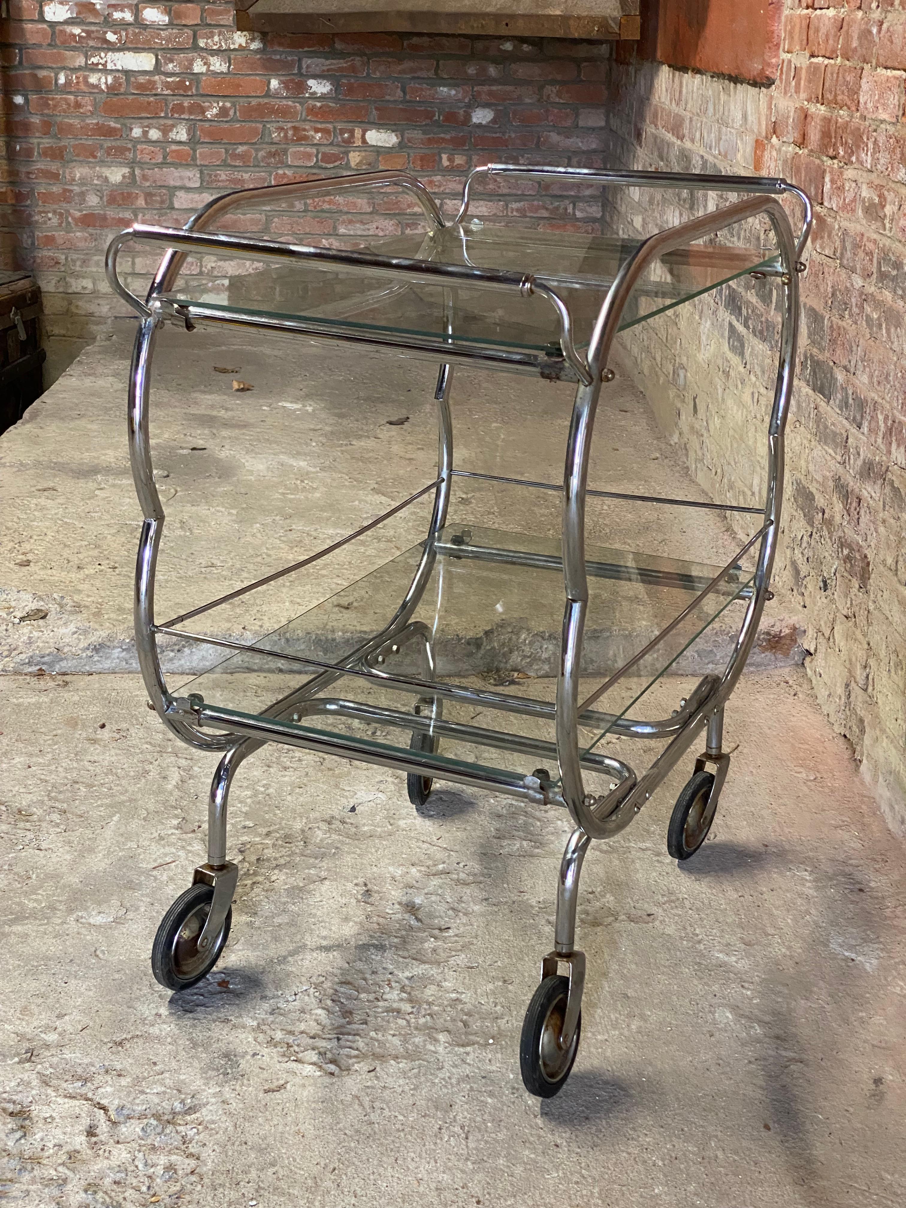 Machine Age Chrome and Glass Bar Cart In Fair Condition In Garnerville, NY