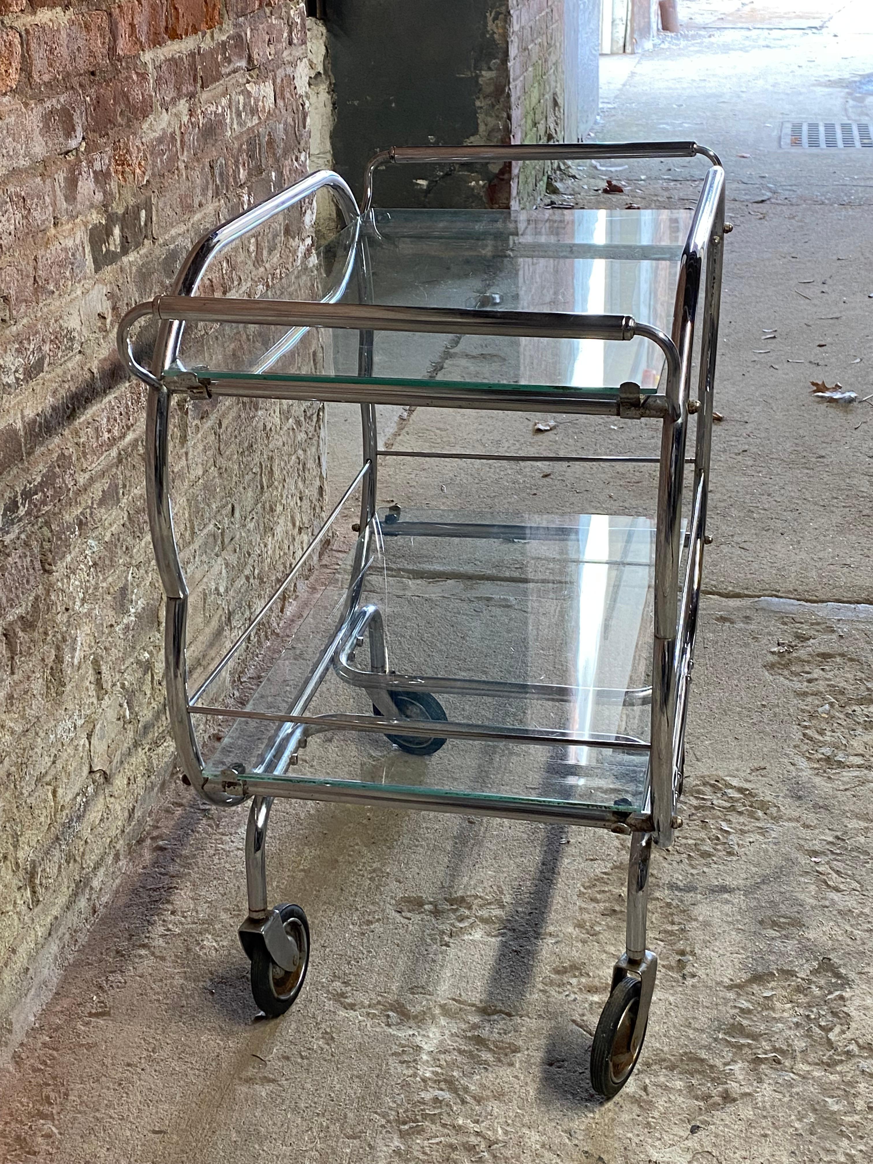 Early 20th Century Machine Age Chrome and Glass Bar Cart