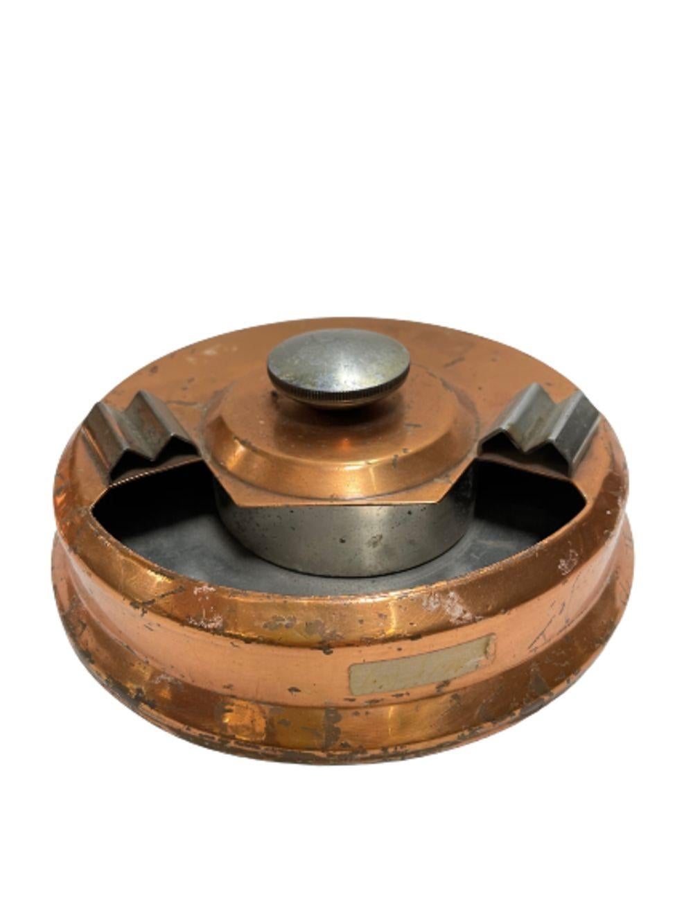 Machine Age Copper and Steel Smokeless Ashtray In Good Condition For Sale In Van Nuys, CA