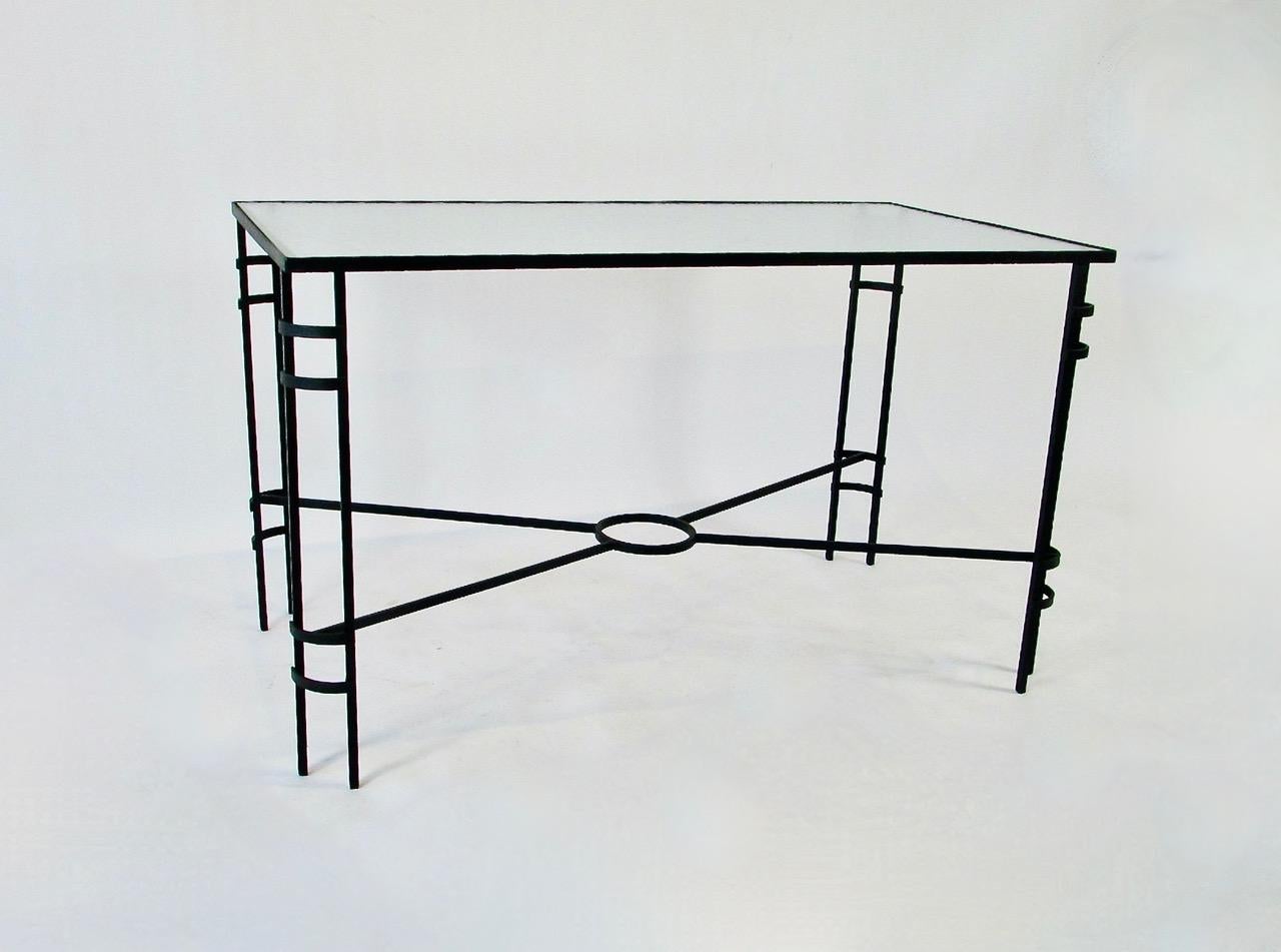 Art Deco Machine Age Era Wrought Iron Garden Dining Table For Sale