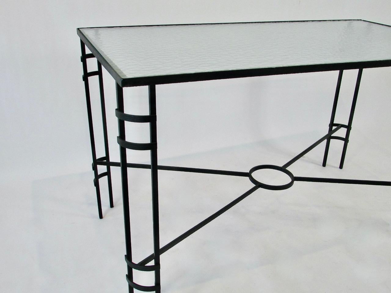American Machine Age Era Wrought Iron Garden Dining Table For Sale