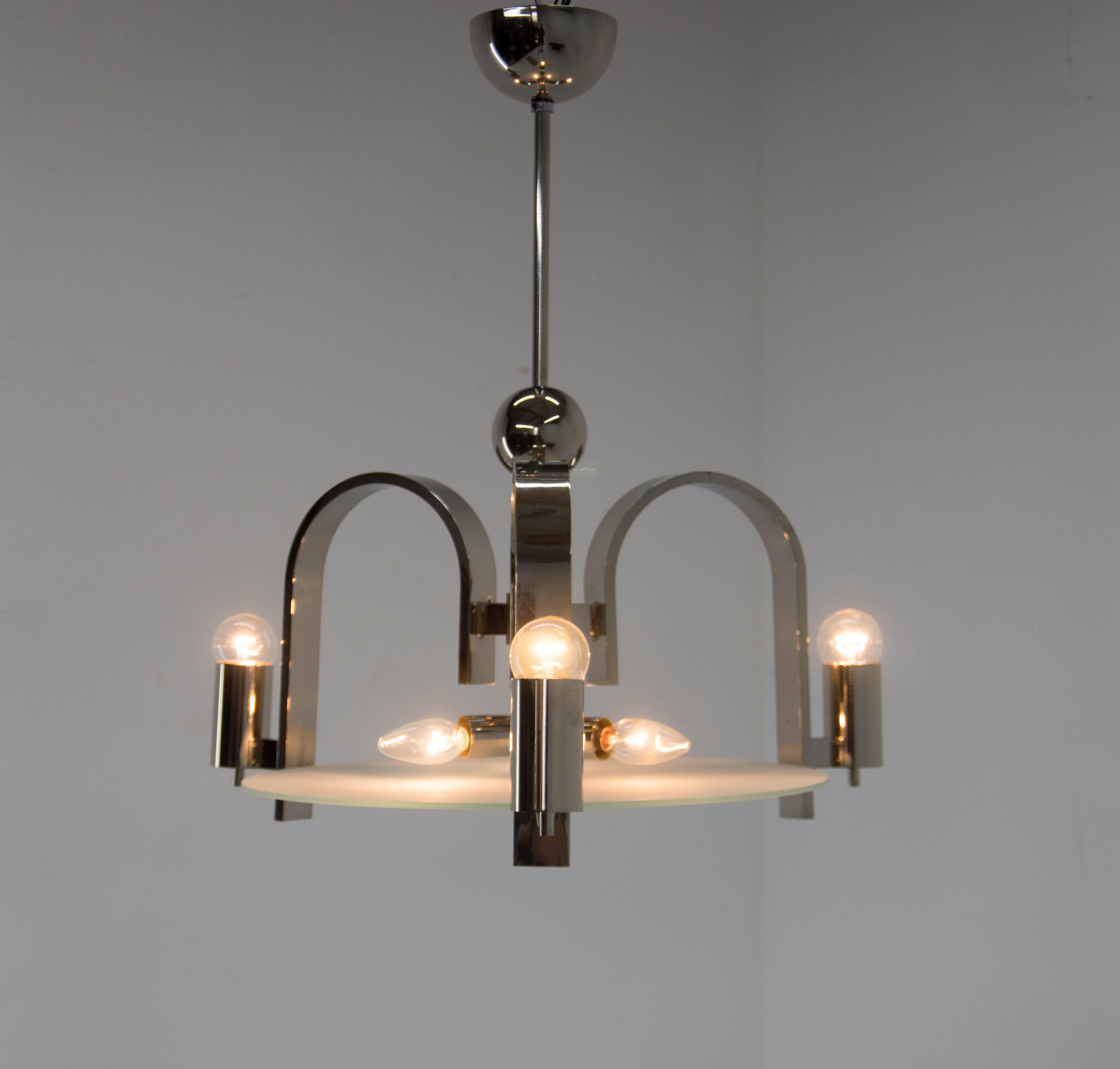 Machine Age / Functionalism Chandelier, 1930s, Restored In Good Condition For Sale In Praha, CZ