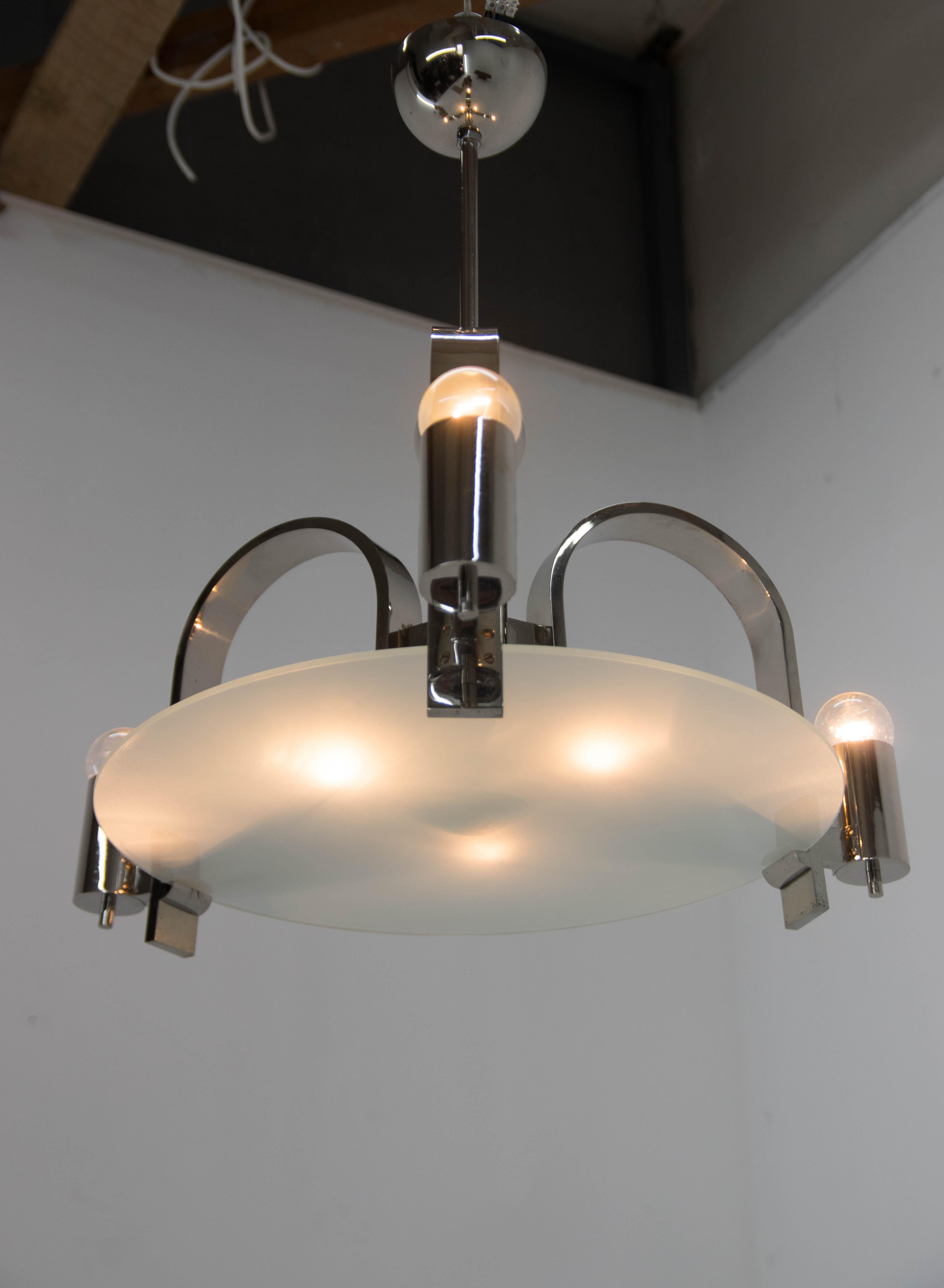 Mid-20th Century Machine Age / Functionalism Chandelier, 1930s, Restored For Sale