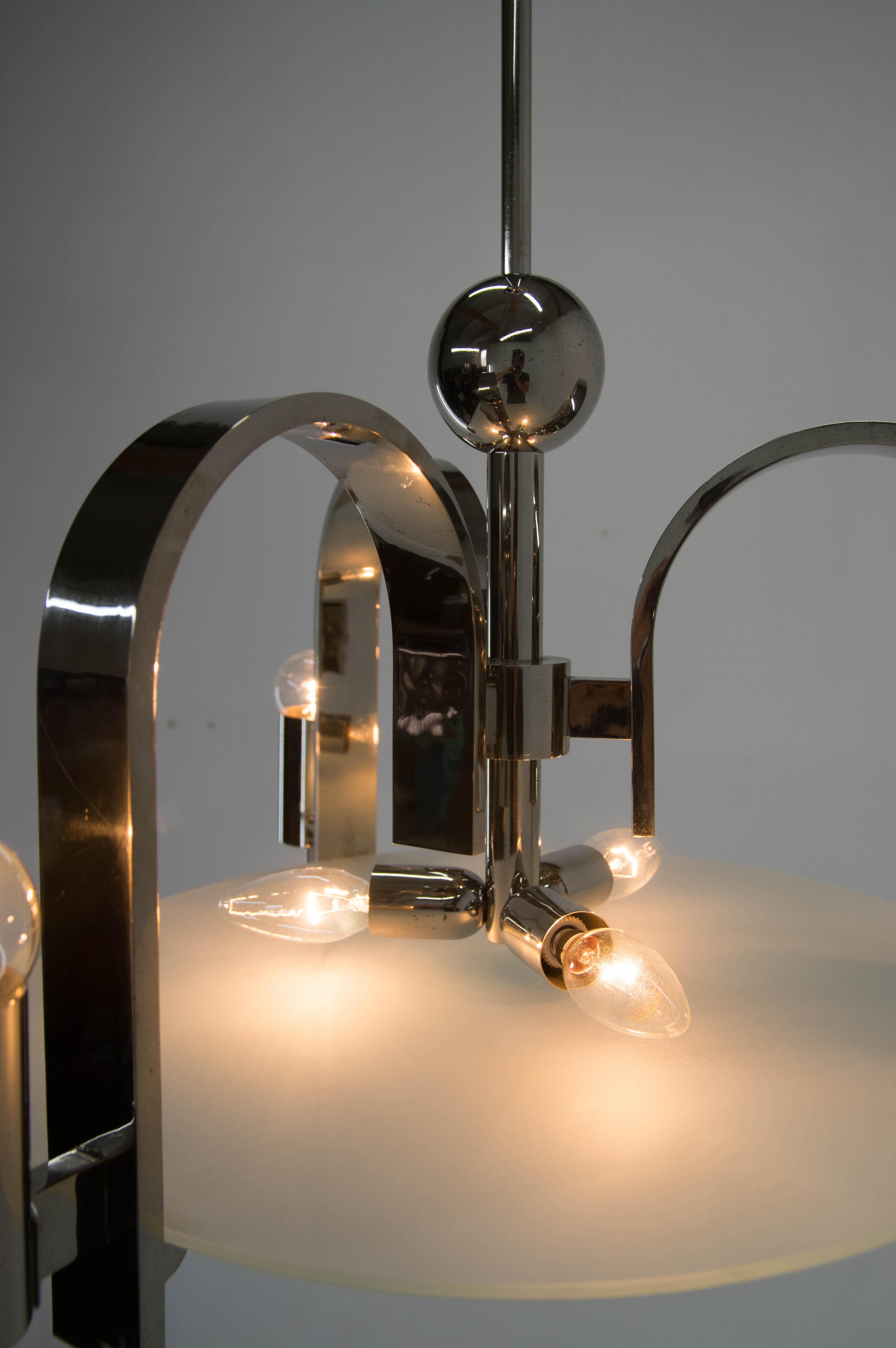 Glass Machine Age / Functionalism Chandelier, 1930s, Restored For Sale