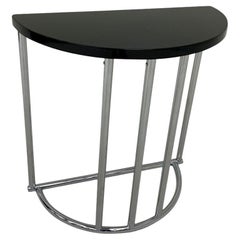 Machine Age Half Circle Art Deco Chrome and Black Side Table, Royalchrome, 1937