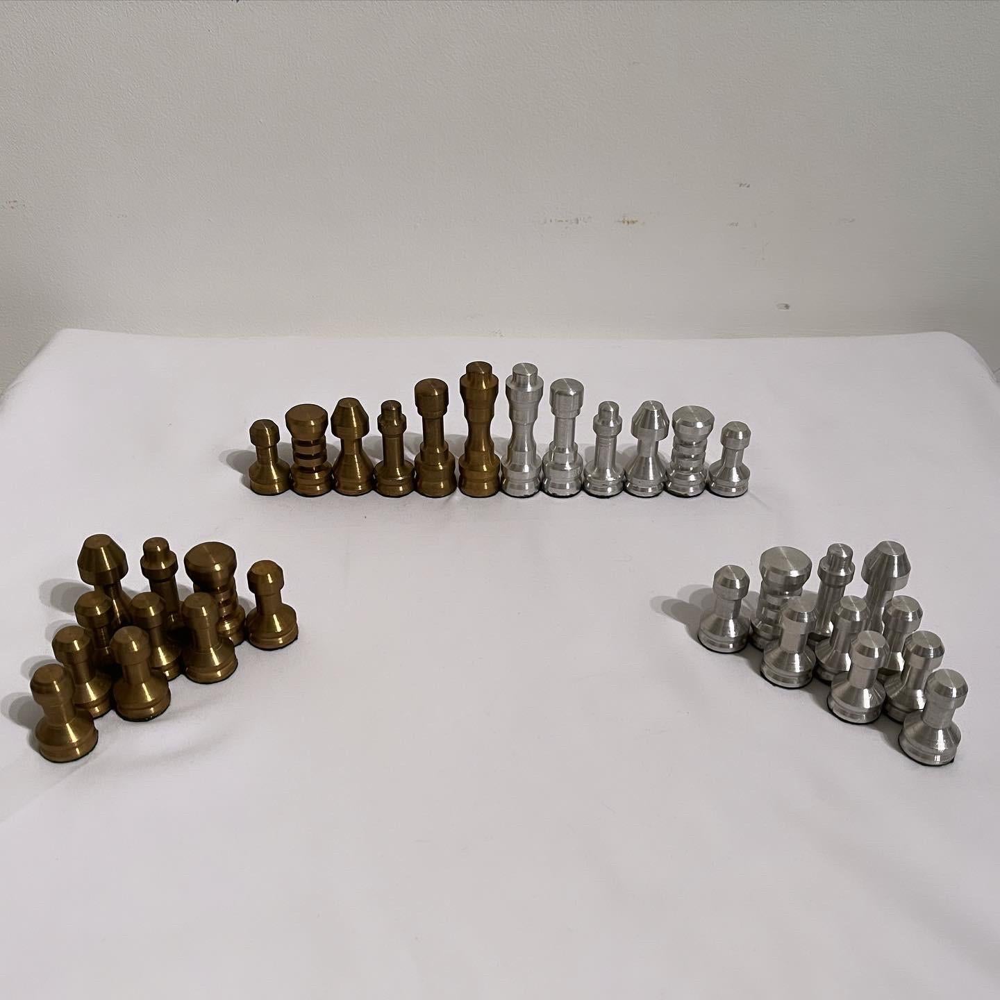 Vintage Aluminium and Brass Chess Pieces 
From around 1940s 

