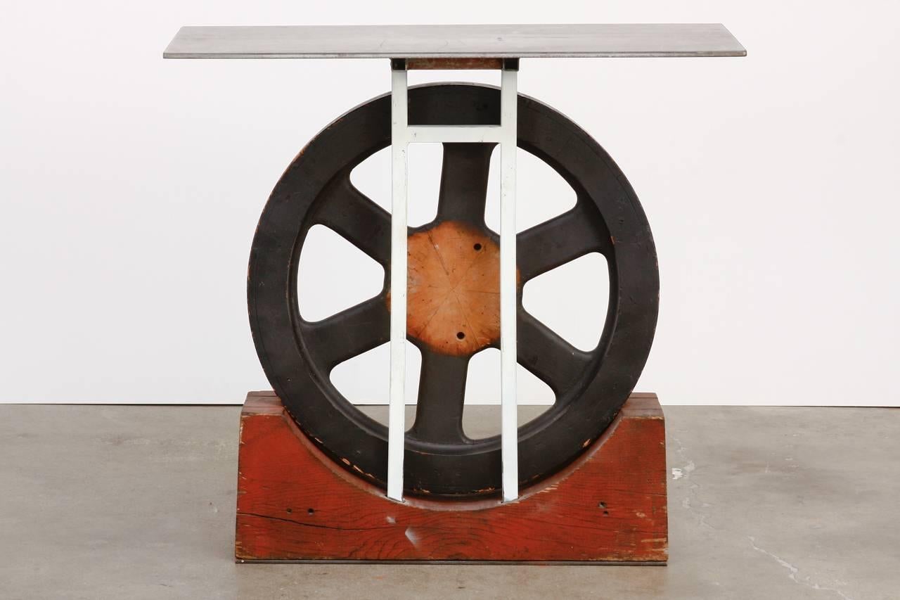 American Machine Age Industrial Art Steel and Wood Console Table