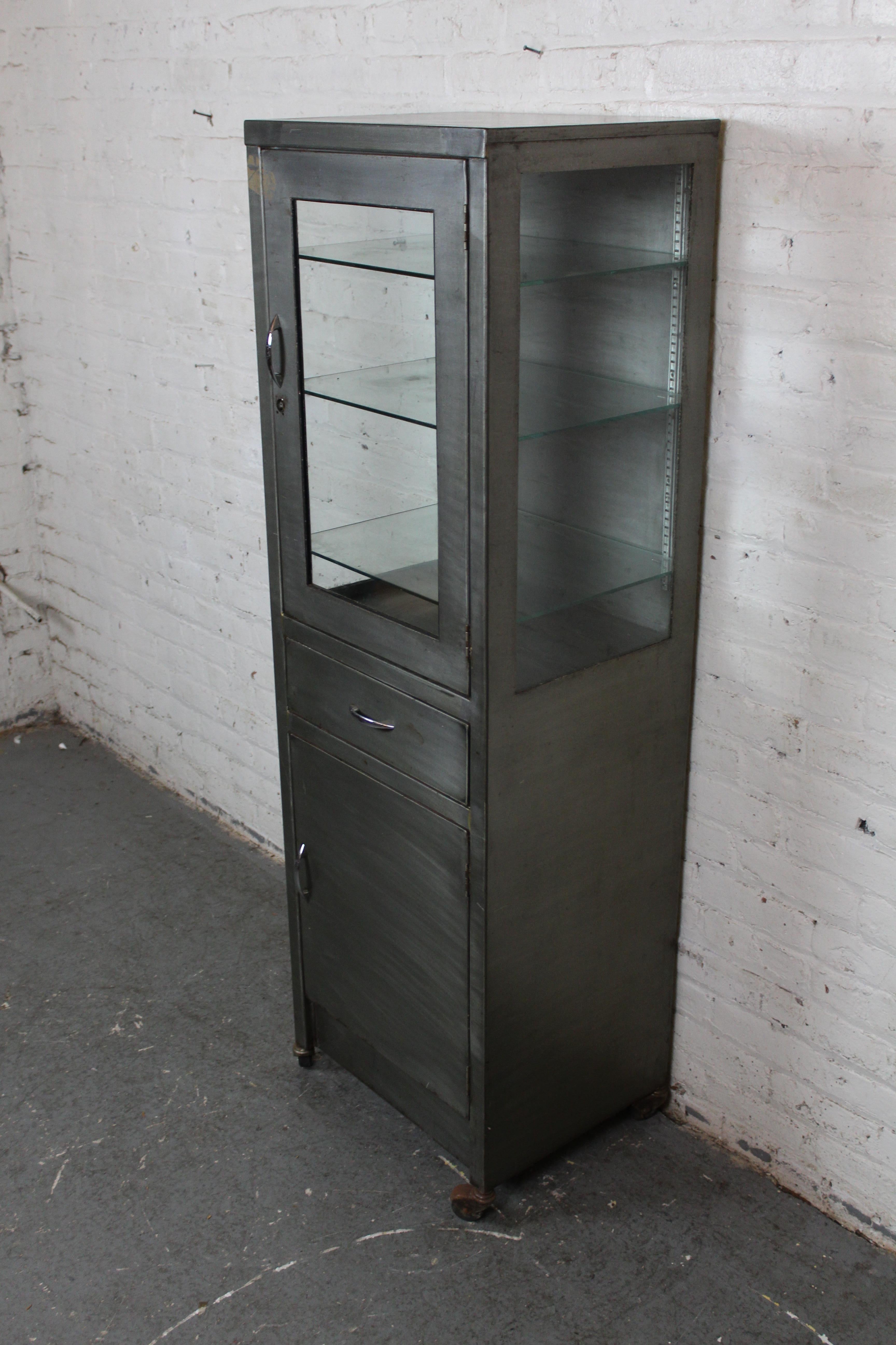 American Machine Age Industrial Metal Medical Cabinet For Sale