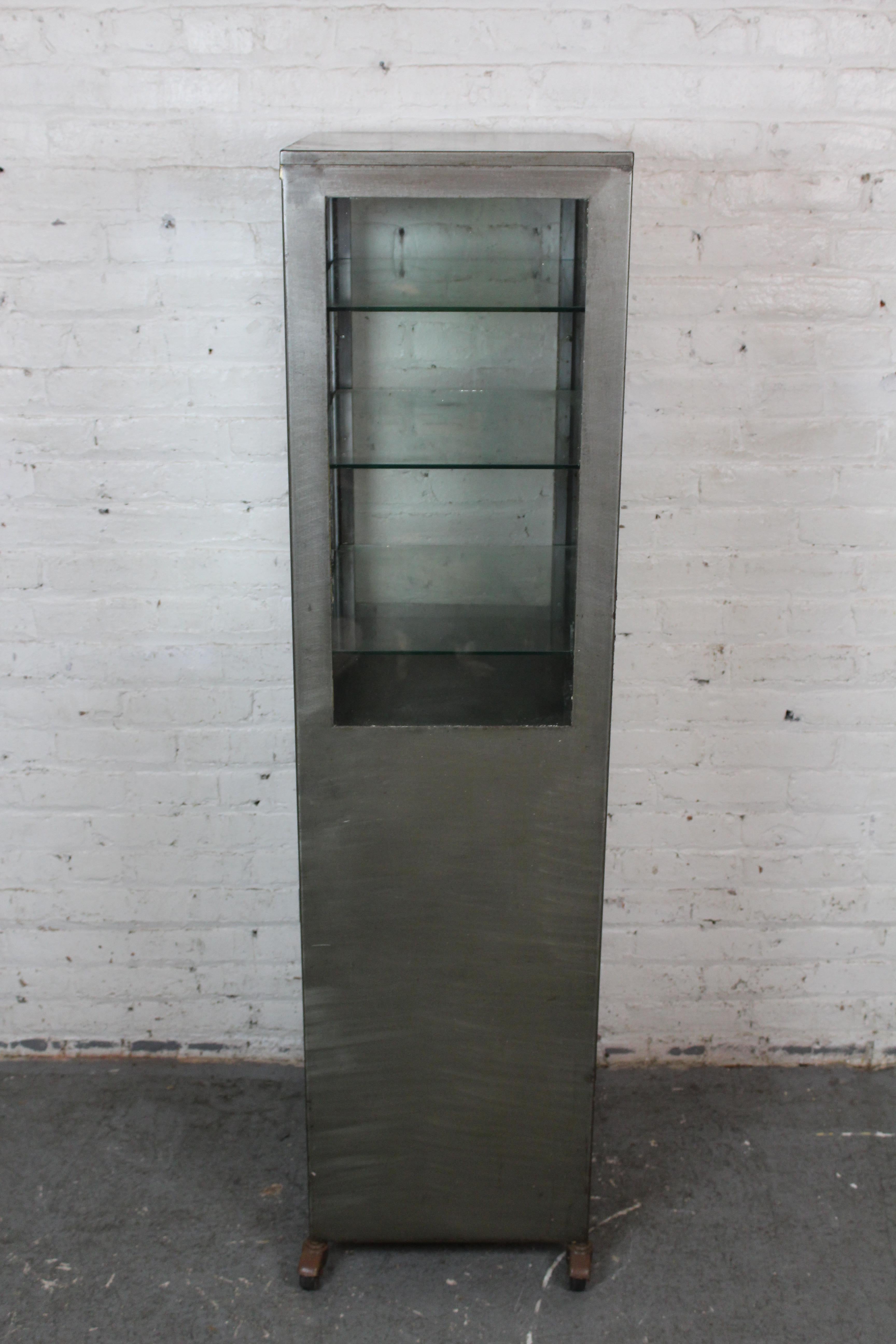 Cast Machine Age Industrial Metal Medical Cabinet For Sale