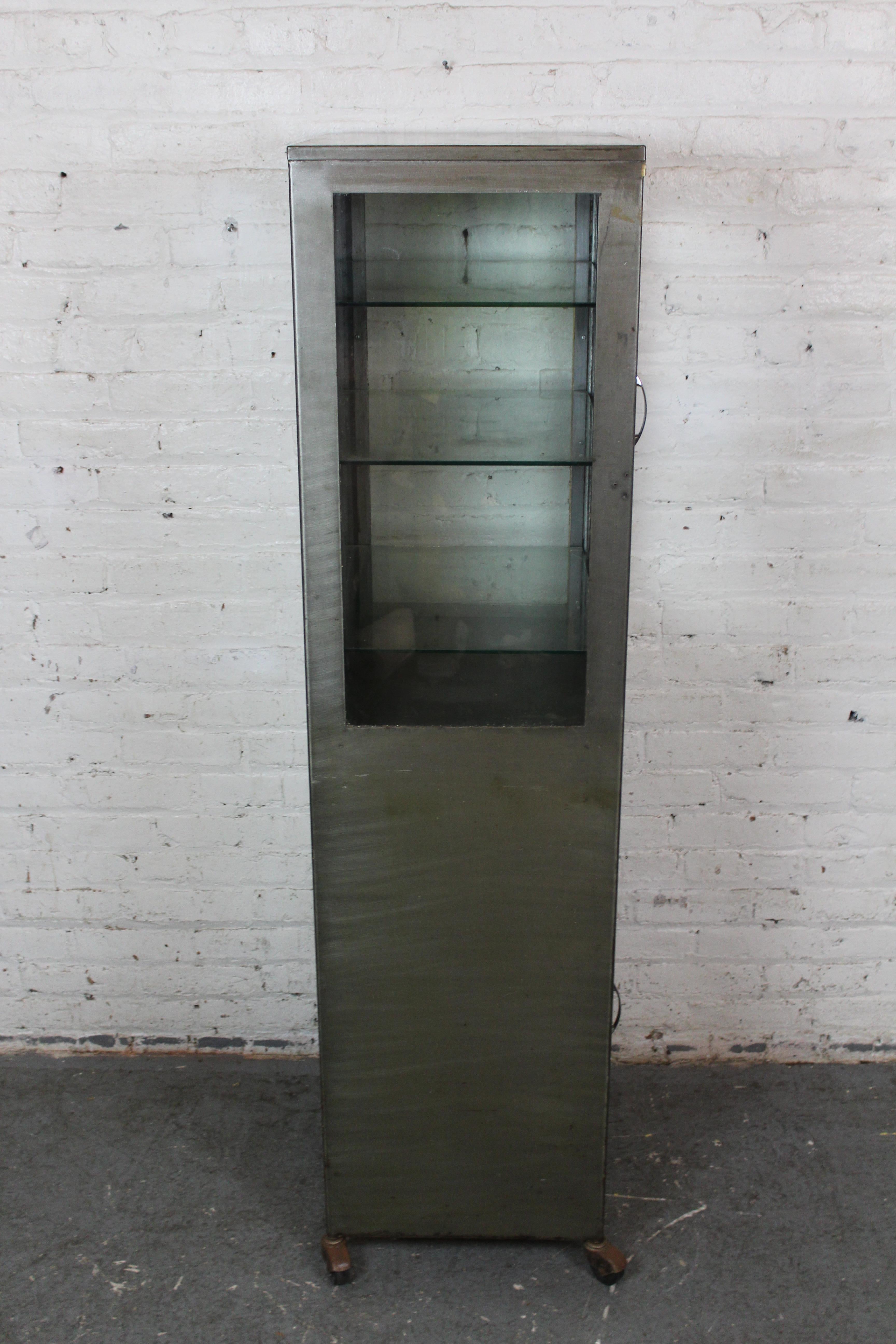 20th Century Machine Age Industrial Metal Medical Cabinet For Sale