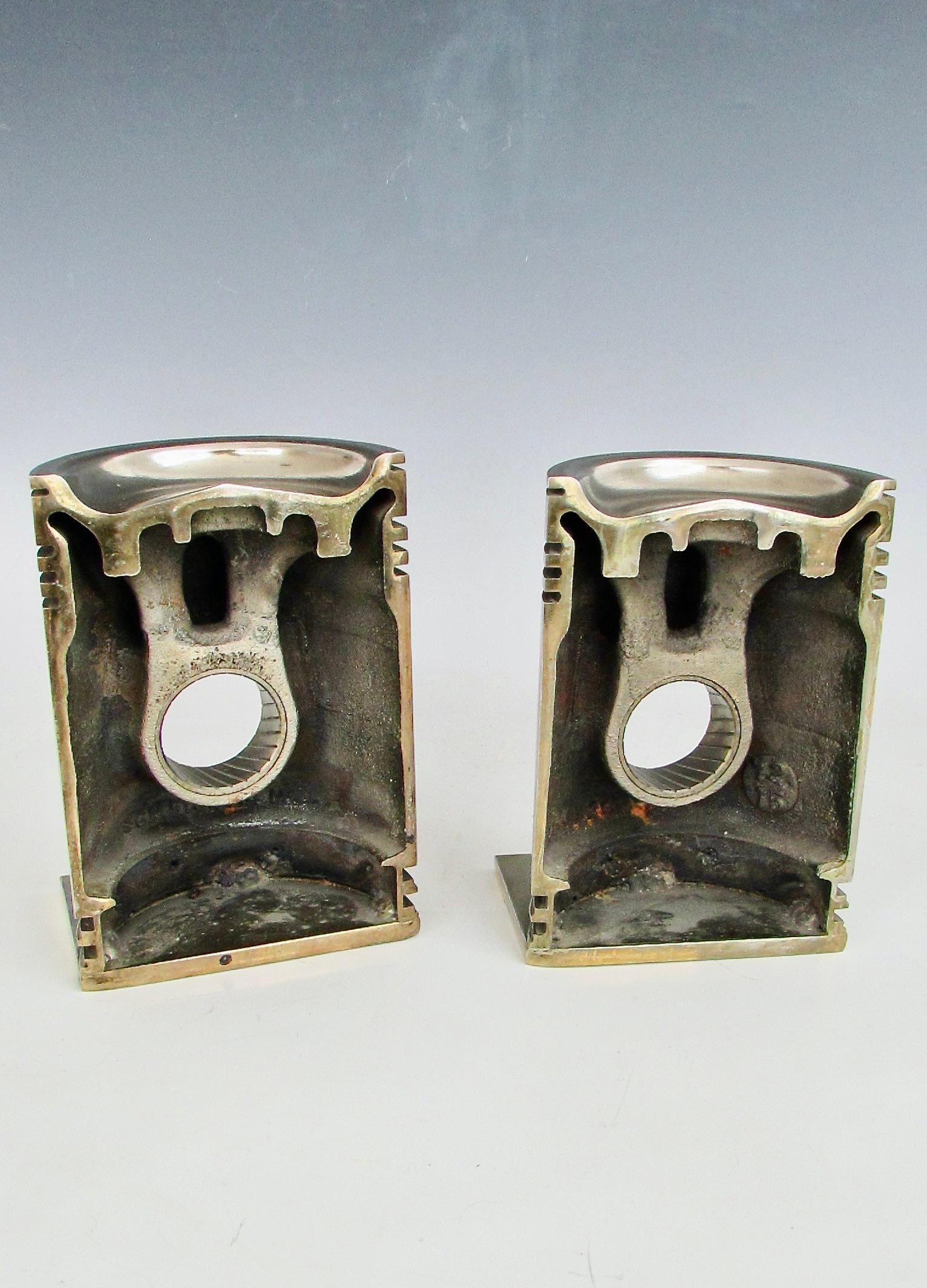 Machine Age Industrial Nickel Plated Piston Bookends In Good Condition In Ferndale, MI