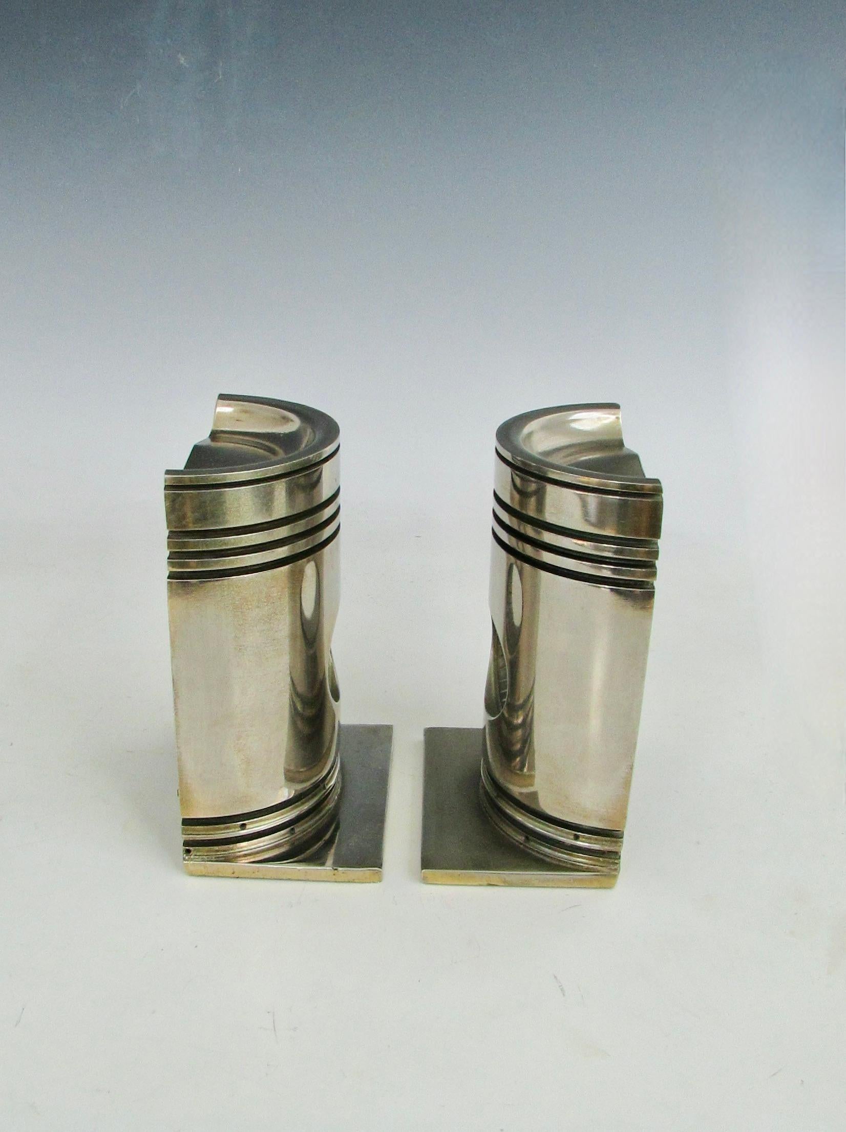 Machine Age Industrial Nickel Plated Piston Bookends 1