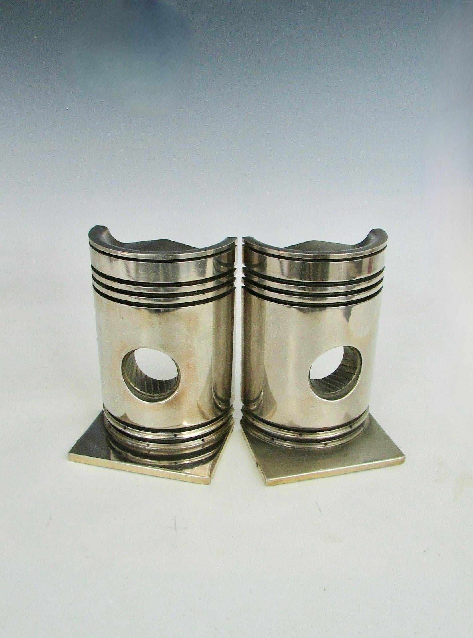 Machine Age Industrial Nickel Plated Piston Bookends 2