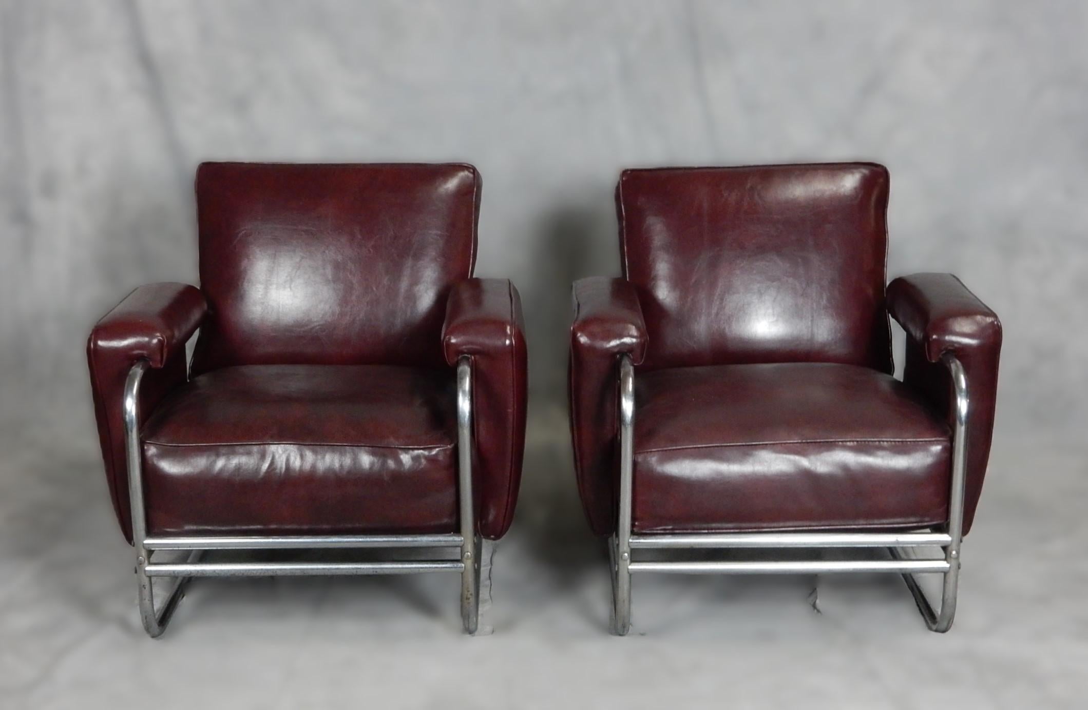 American Machine age Industrial Nickel Plated Steel Lounge Chairs For Sale