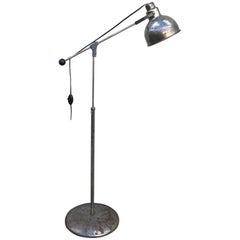 Machine Age Modern Industrial Steel Floor Lamp, Adjustable Height, 1930's