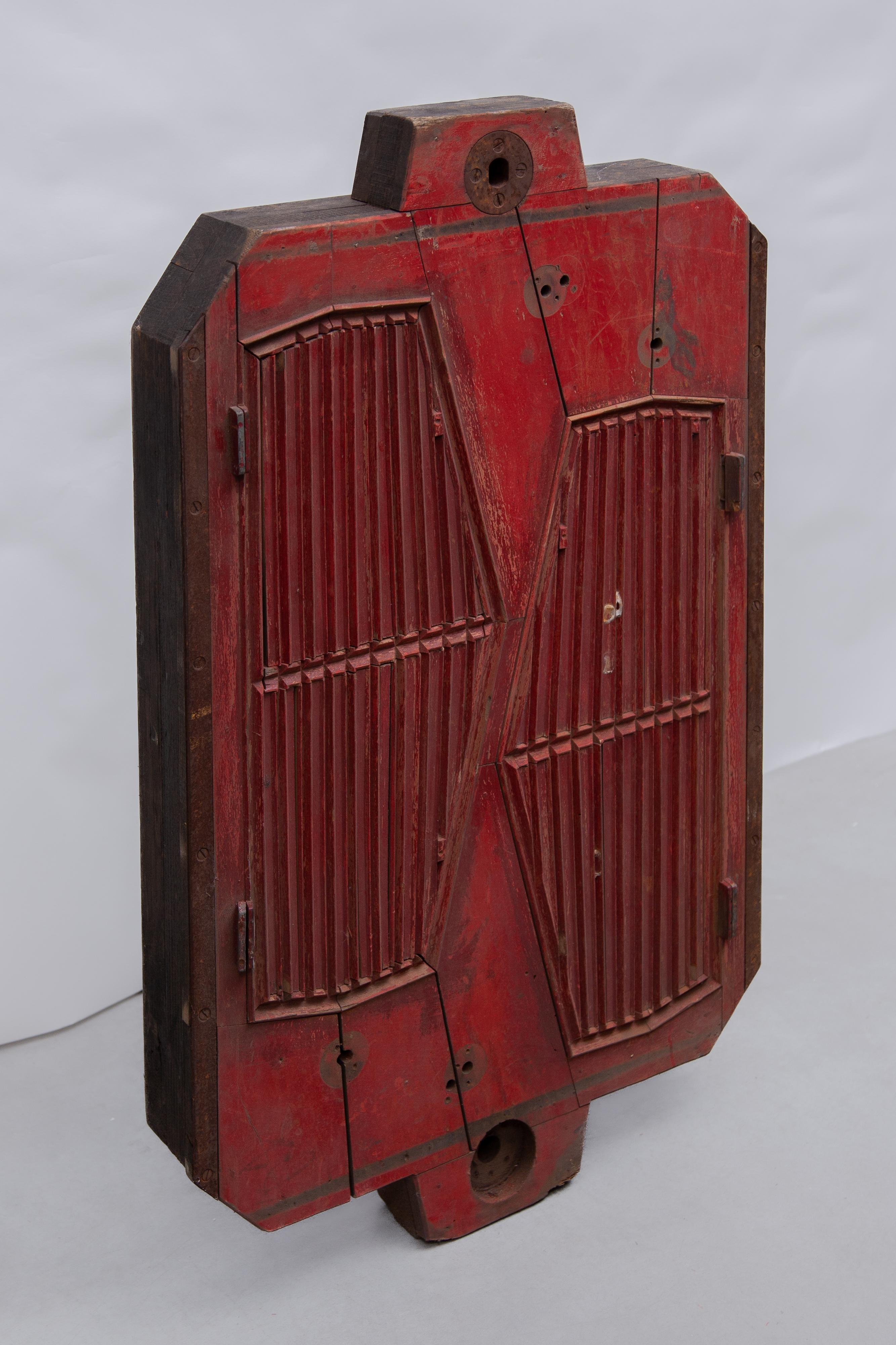 Hand-Crafted Machine Age Industrial Wooden Foundry Mold for a Chrome Car Grill, France, 1950s For Sale