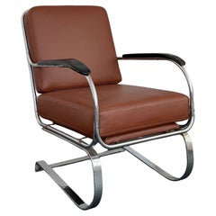 Chaise longue en cuir et chrome de Machine Age par Kem Weber