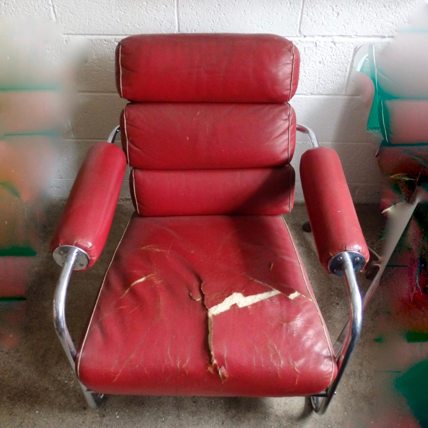 American Machine Age Leather and Chrome Lounge Chair by Rohde