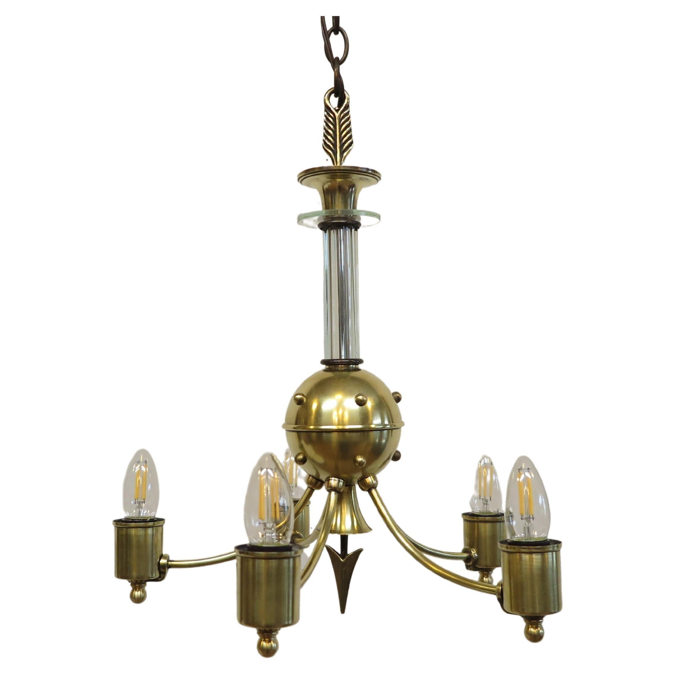 Machine Age Mid Century Brass Atomic Chandelier In Good Condition For Sale In New York, NY