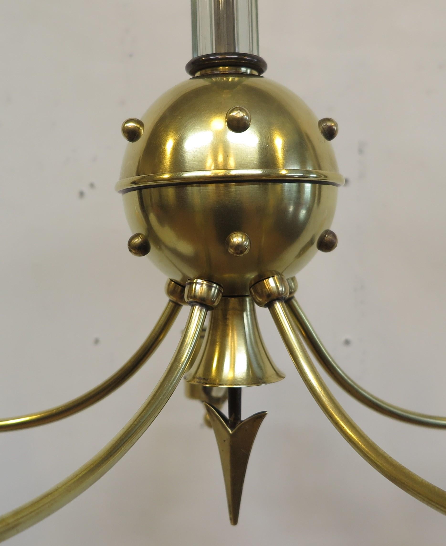 Machine Age Mid Century Brass Atomic Chandelier For Sale 1