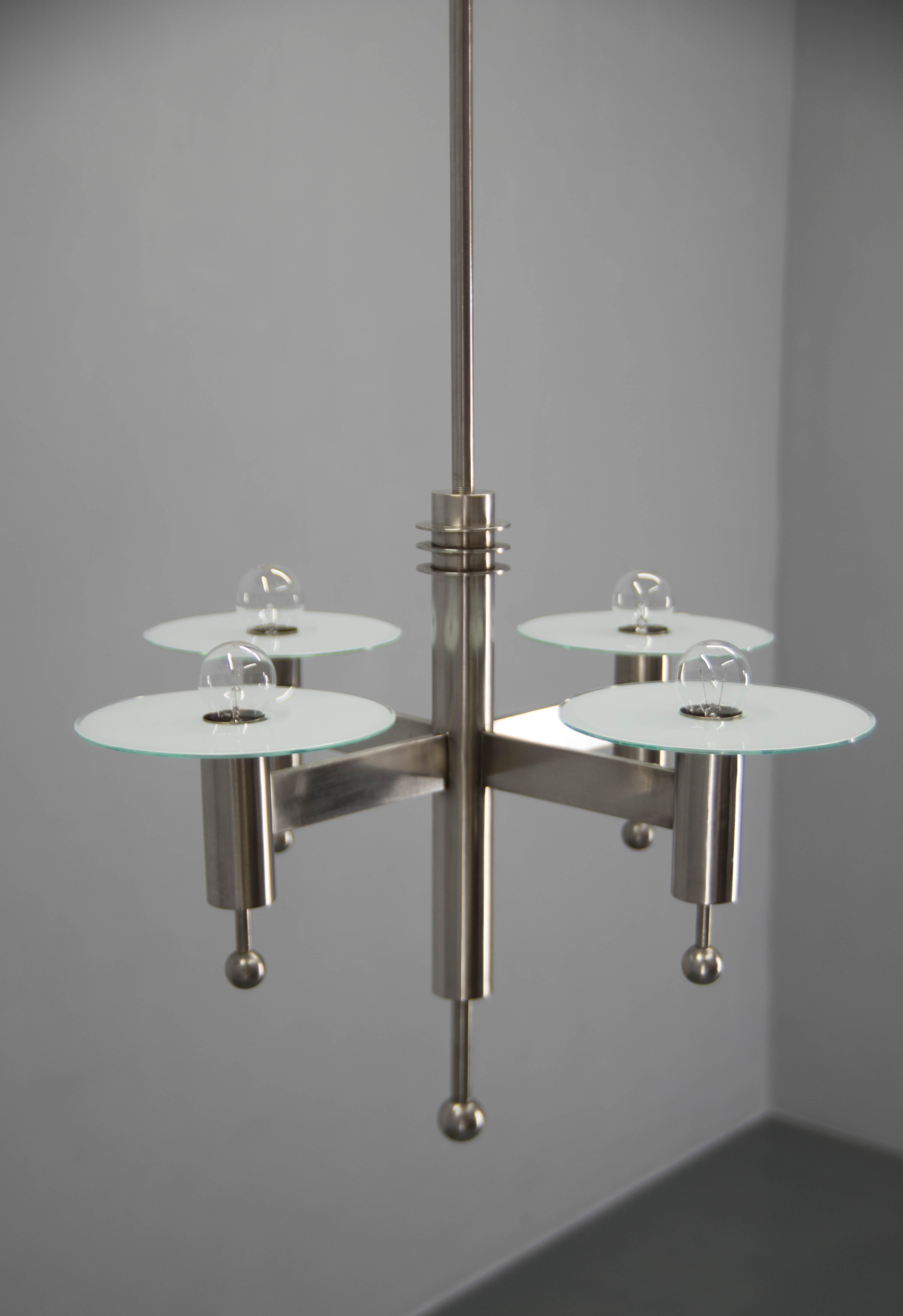 Machine Age Nickel-Plated 4-Flamming Chandelier, 1920s For Sale 4
