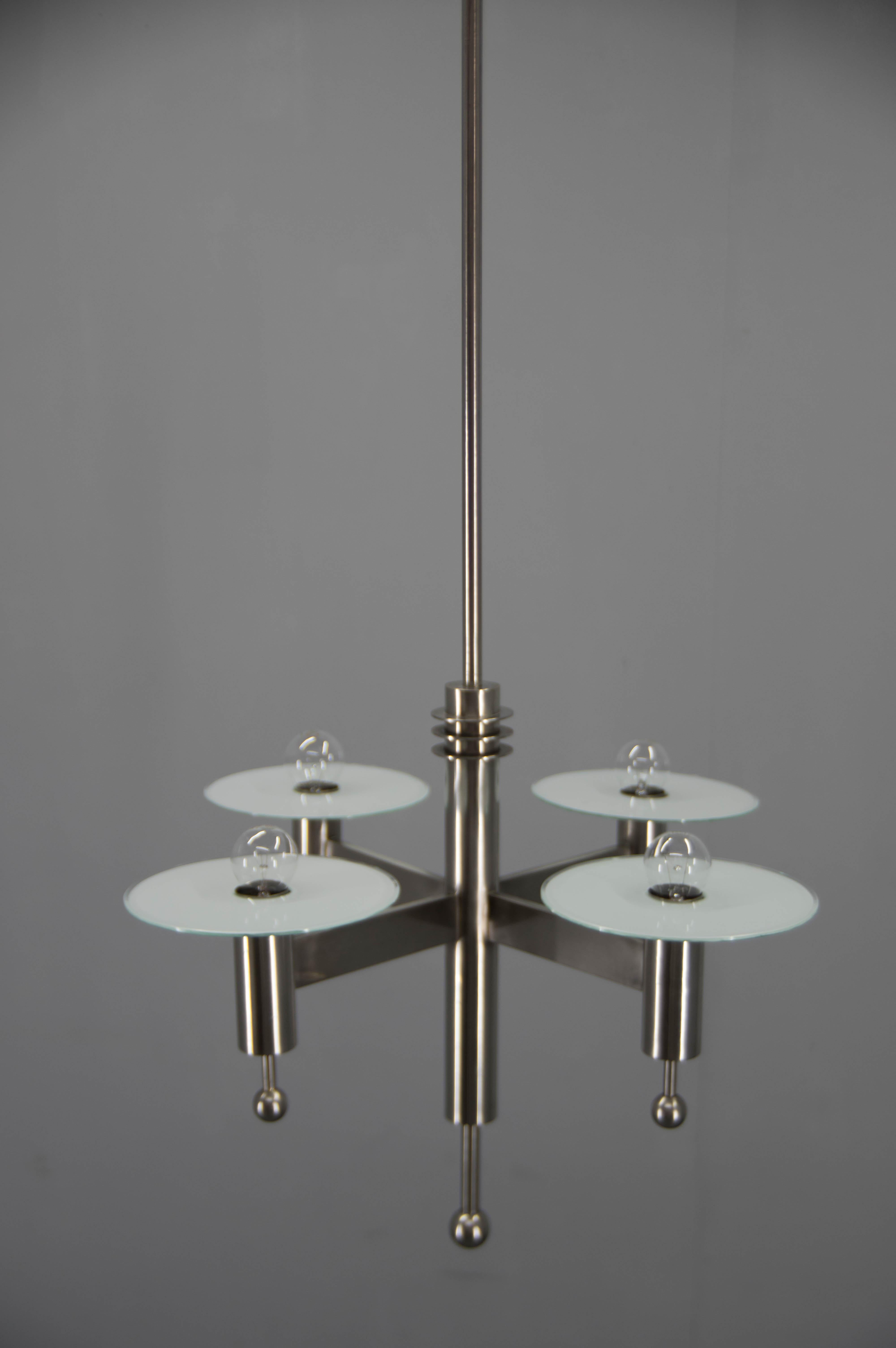 Machine Age Nickel-Plated 4-Flamming Chandelier, 1920s For Sale 6