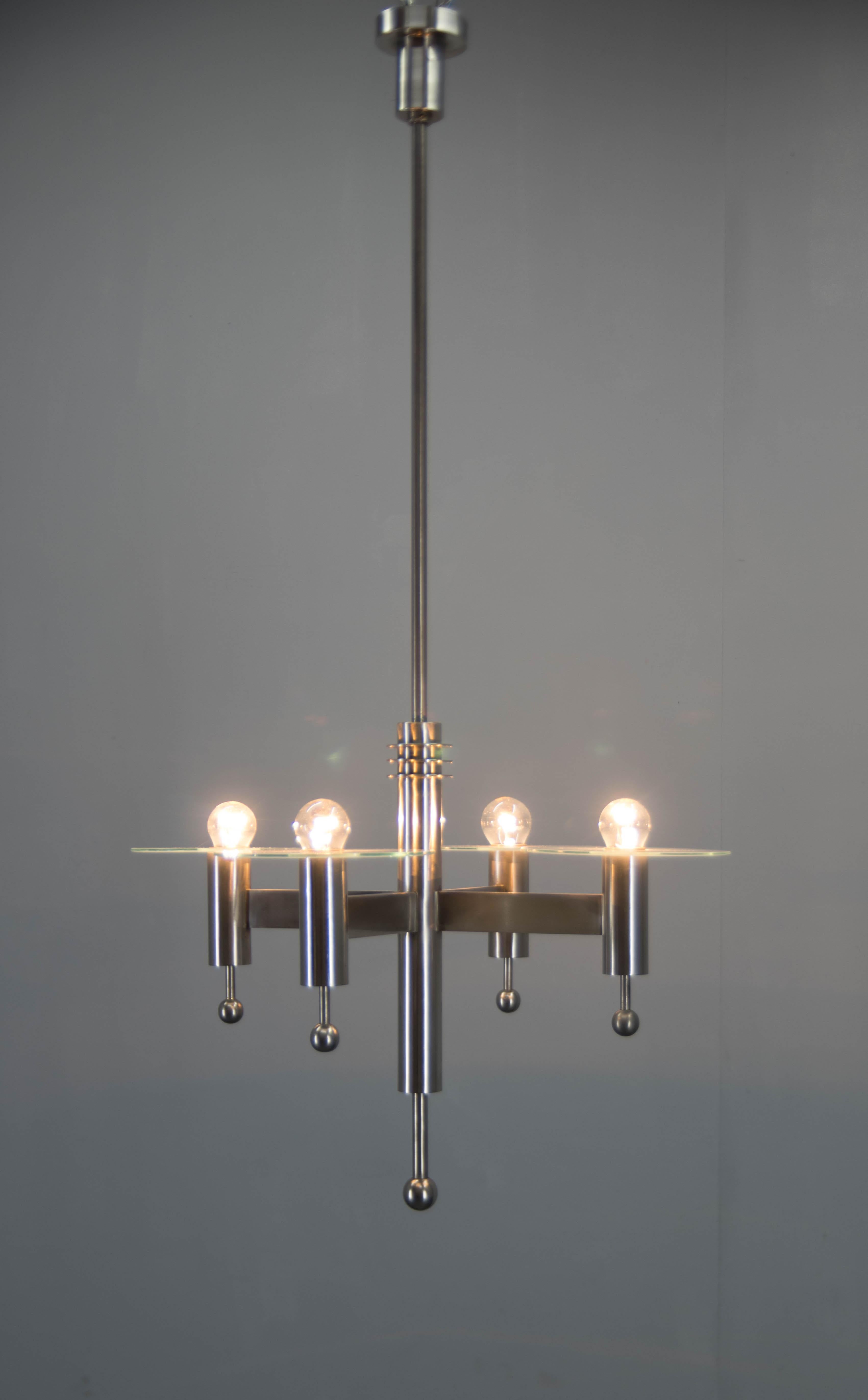 Machine Age Nickel-Plated 4-Flamming Chandelier, 1920s For Sale 2