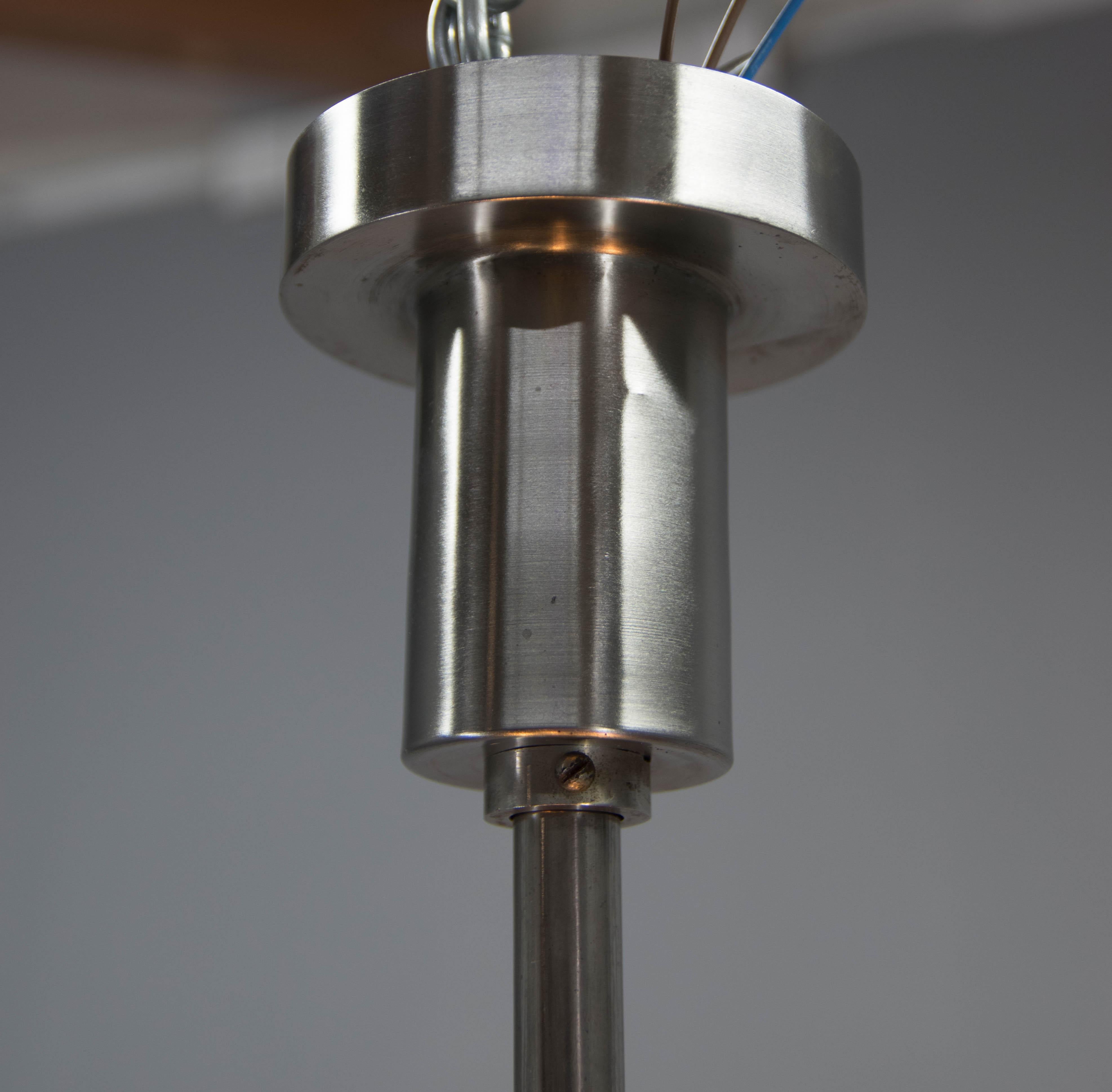 Machine Age Nickel-Plated 4-Flamming Chandelier, 1920s For Sale 3