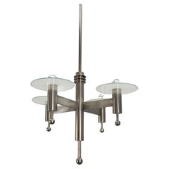 Antique Machine Age Nickel-Plated 4-Flamming Chandelier, 1920s