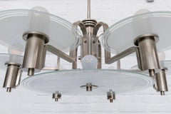 Rare 1930s German expressive Machine Age chandelier nickel plated brass