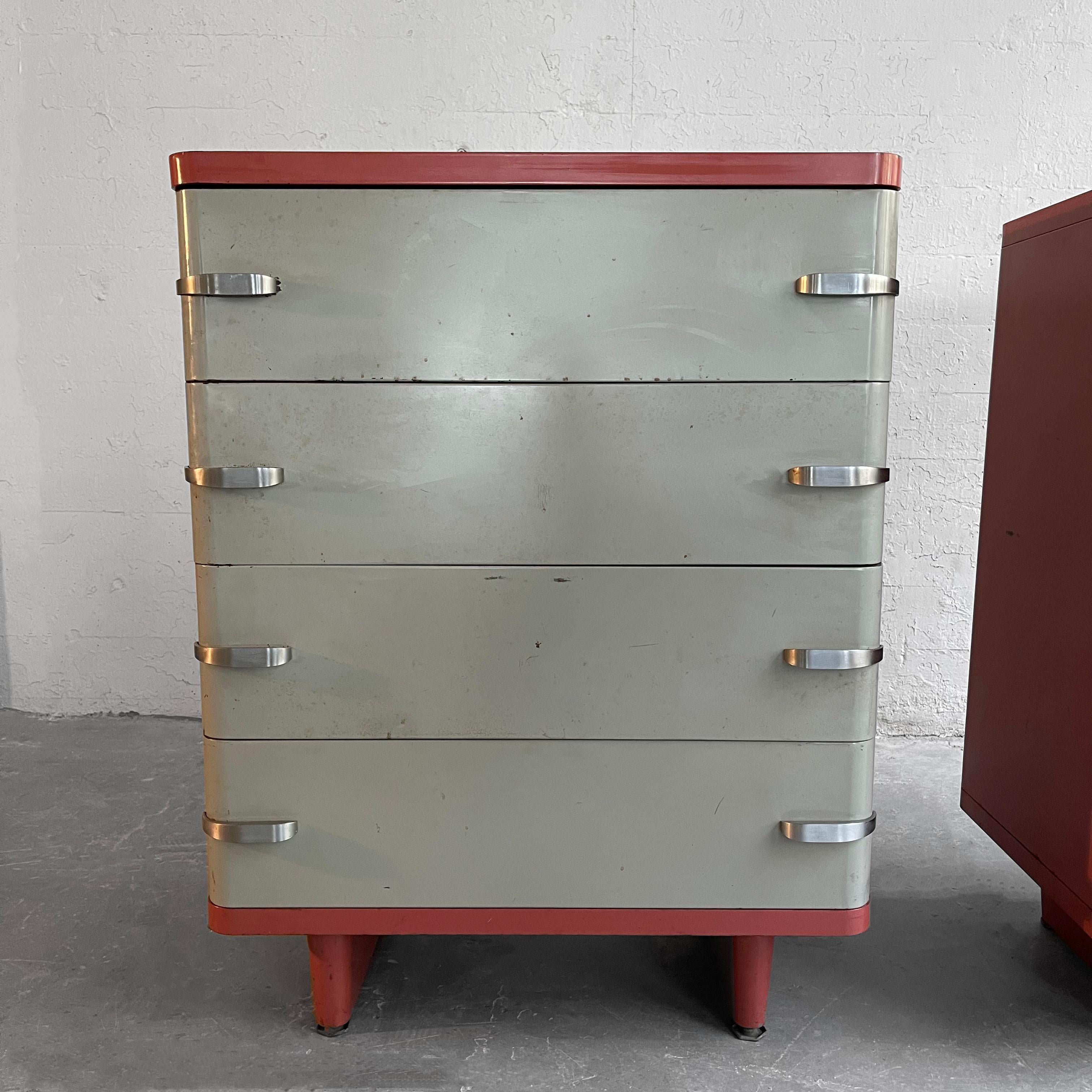 Machine-Age Painted Steel Highboy Dressers by Norman Bel Geddes For Sale 2
