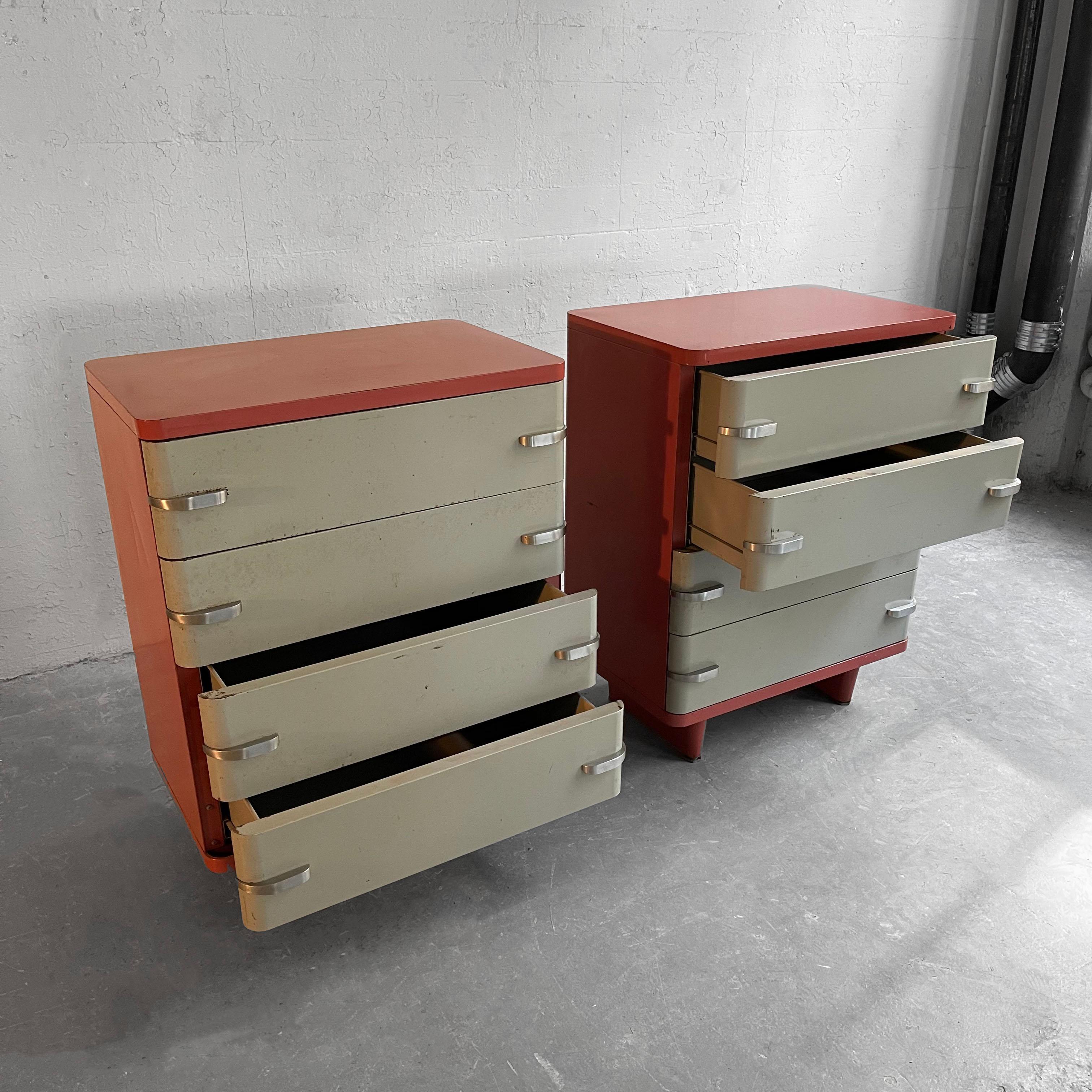 Machine-Age Painted Steel Highboy Dressers by Norman Bel Geddes For Sale 4