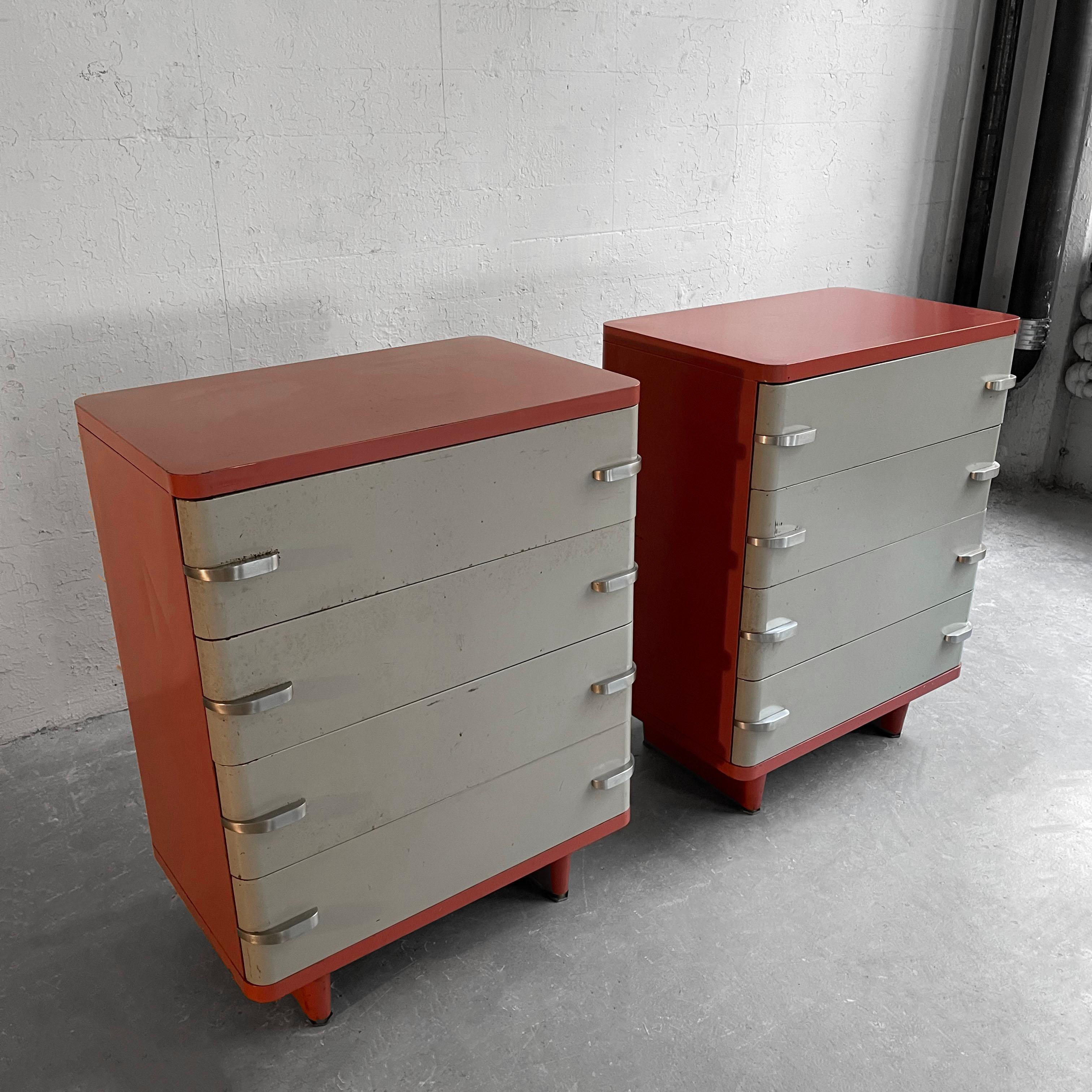 Art Deco Machine-Age Painted Steel Highboy Dressers by Norman Bel Geddes