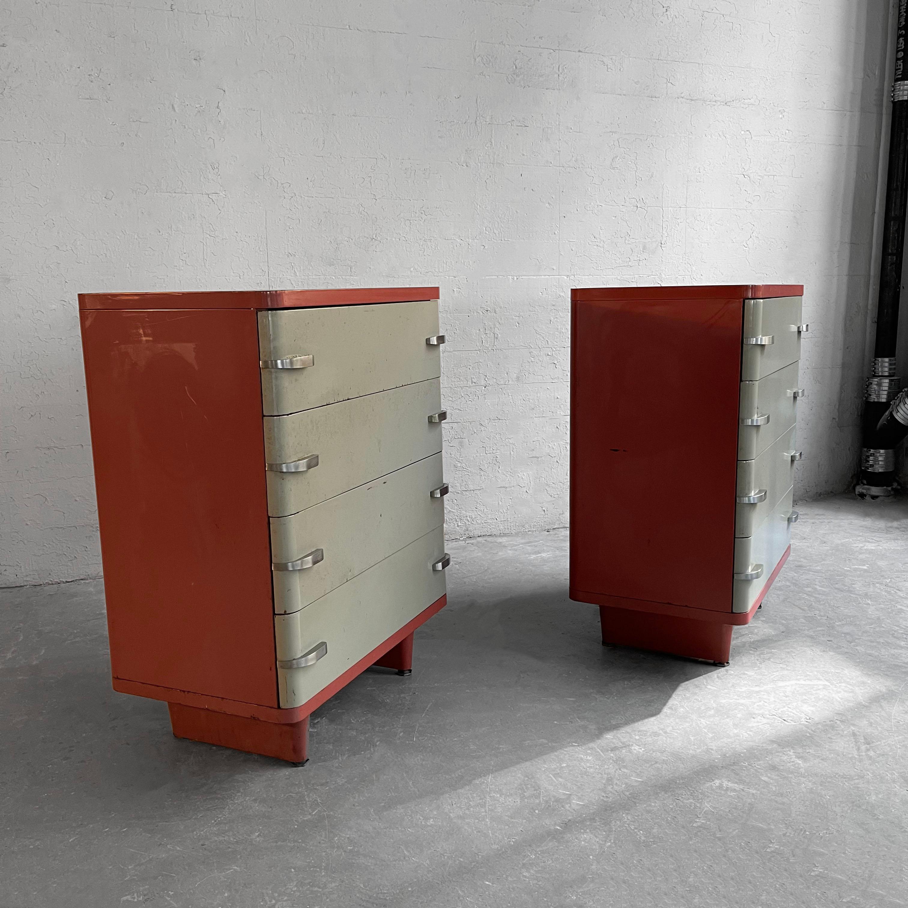 Machine-Age Painted Steel Highboy Dressers by Norman Bel Geddes In Good Condition For Sale In Brooklyn, NY