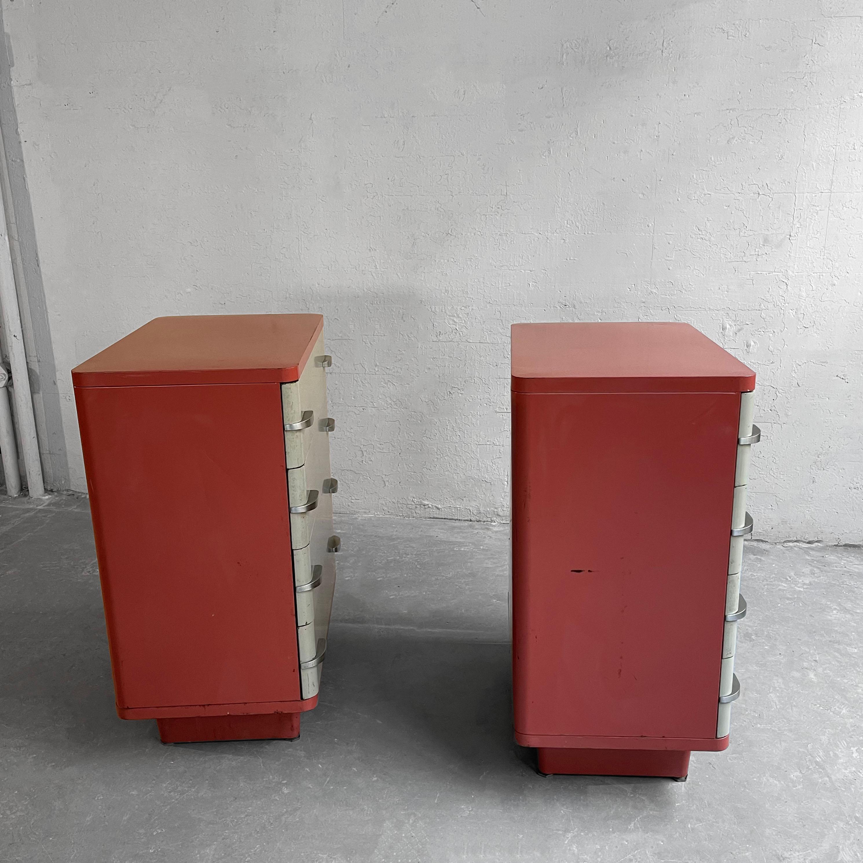Machine-Age Painted Steel Highboy Dressers by Norman Bel Geddes In Good Condition In Brooklyn, NY
