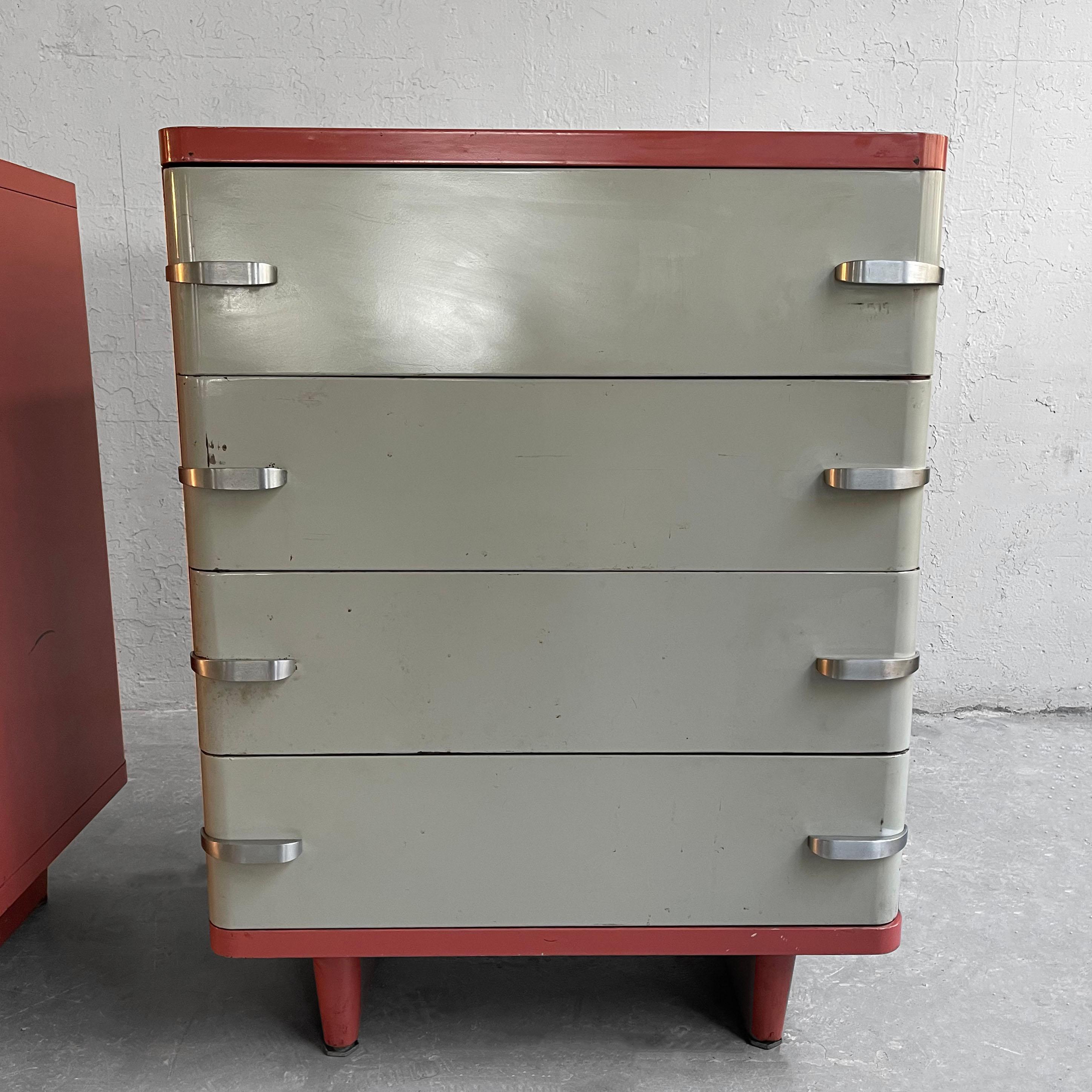 Machine-Age Painted Steel Highboy Dressers by Norman Bel Geddes For Sale 1