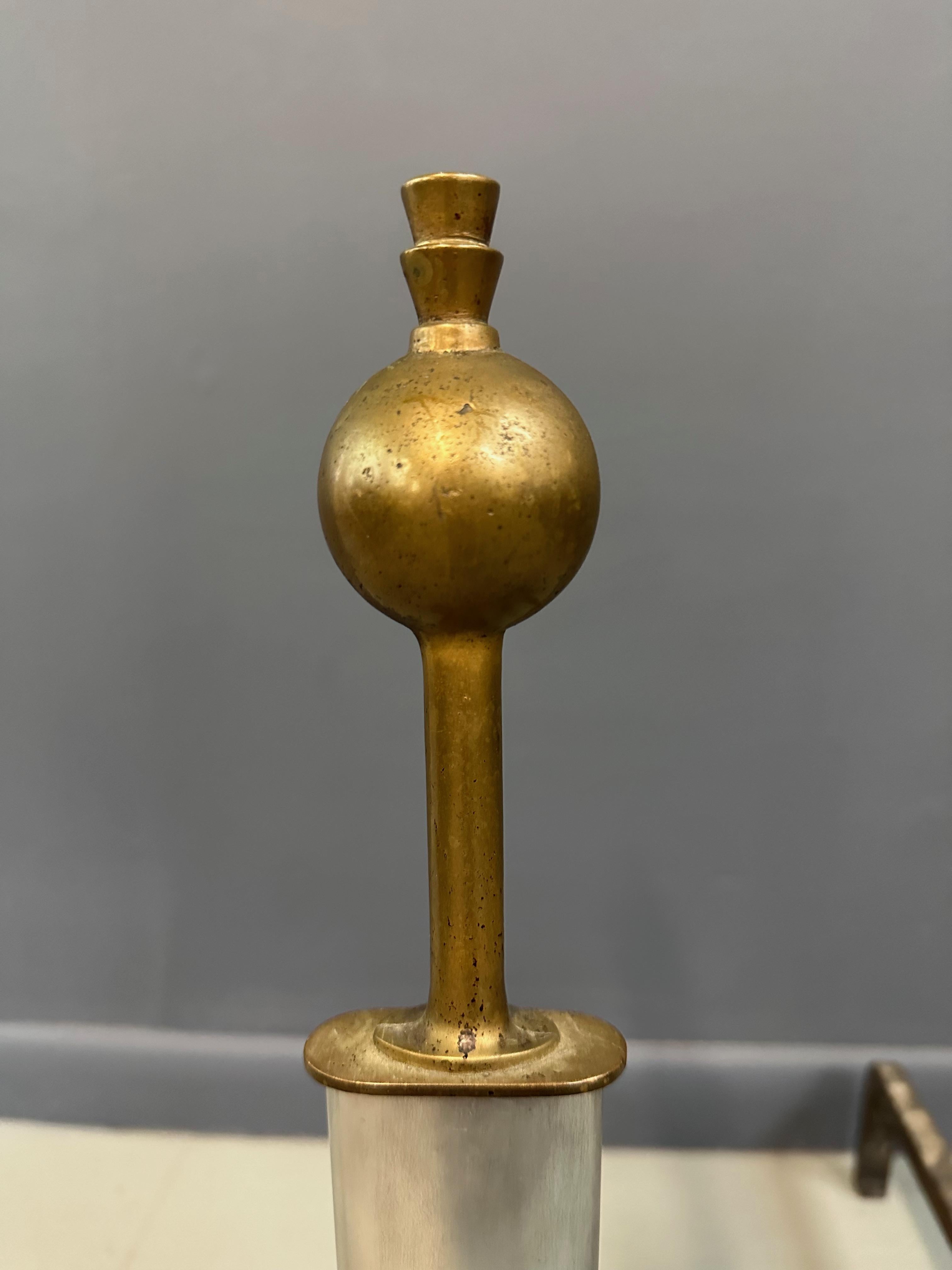 Nord-américain Machine Age Polished Steel and Brass Andirons, Early-20th Century en vente